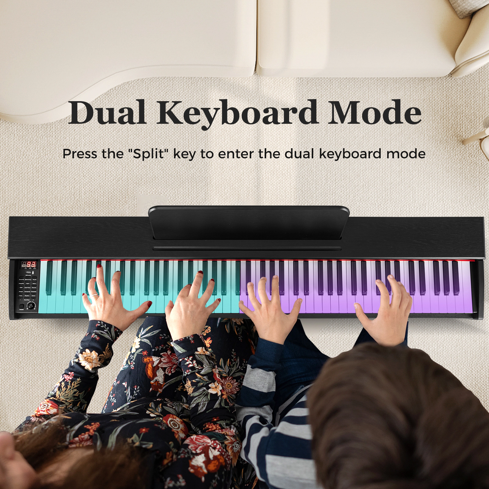 SUGIFT Black 88-Key Hammer Action Weighted Digital Piano with Furniture Stand and Triple Pedals 53-in W 29-in H