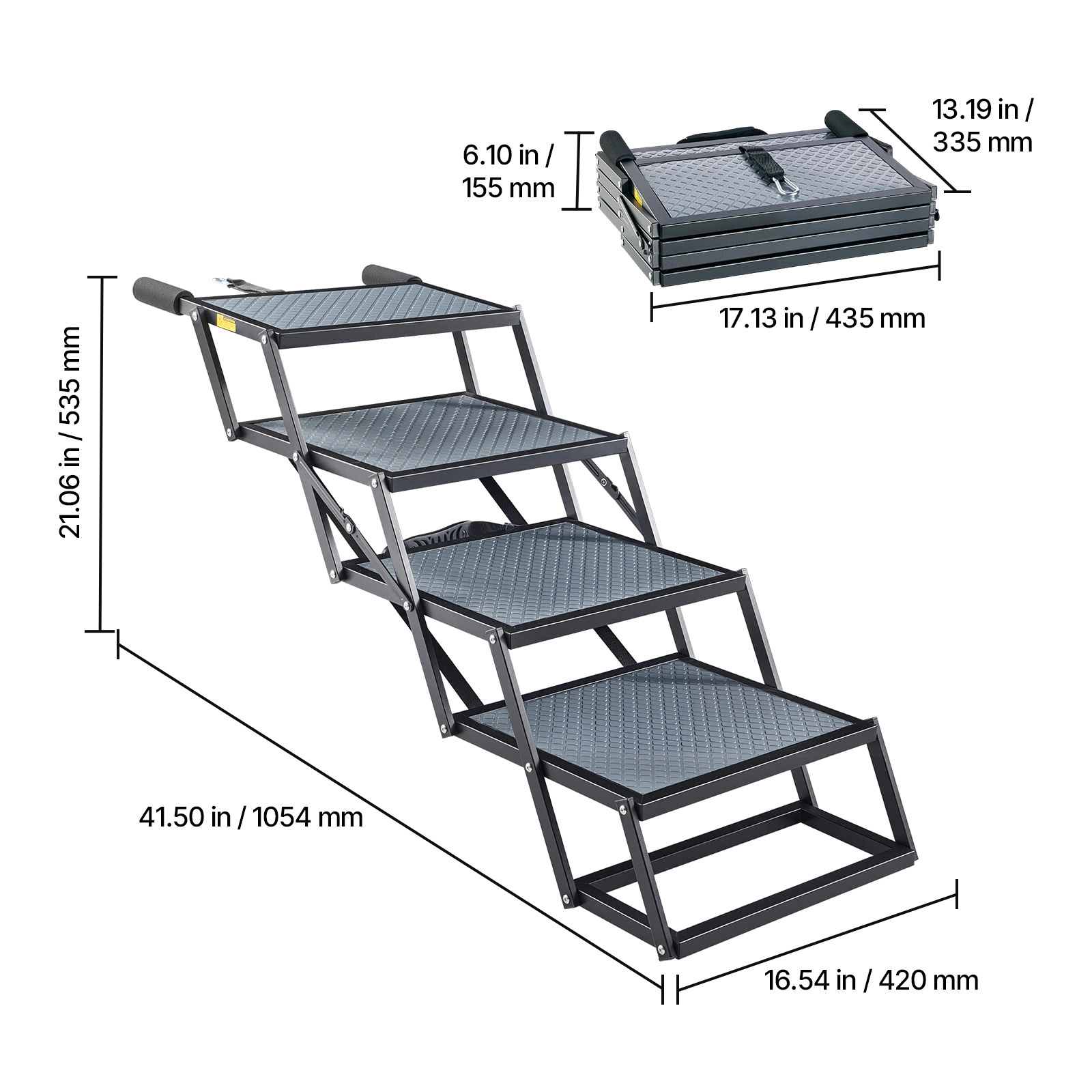 HONGGE Dog Stairs for Car 4 Steps Extra Wide Foldable Dog Ramp for Large Dogs with Non-Slip Surface Portable
