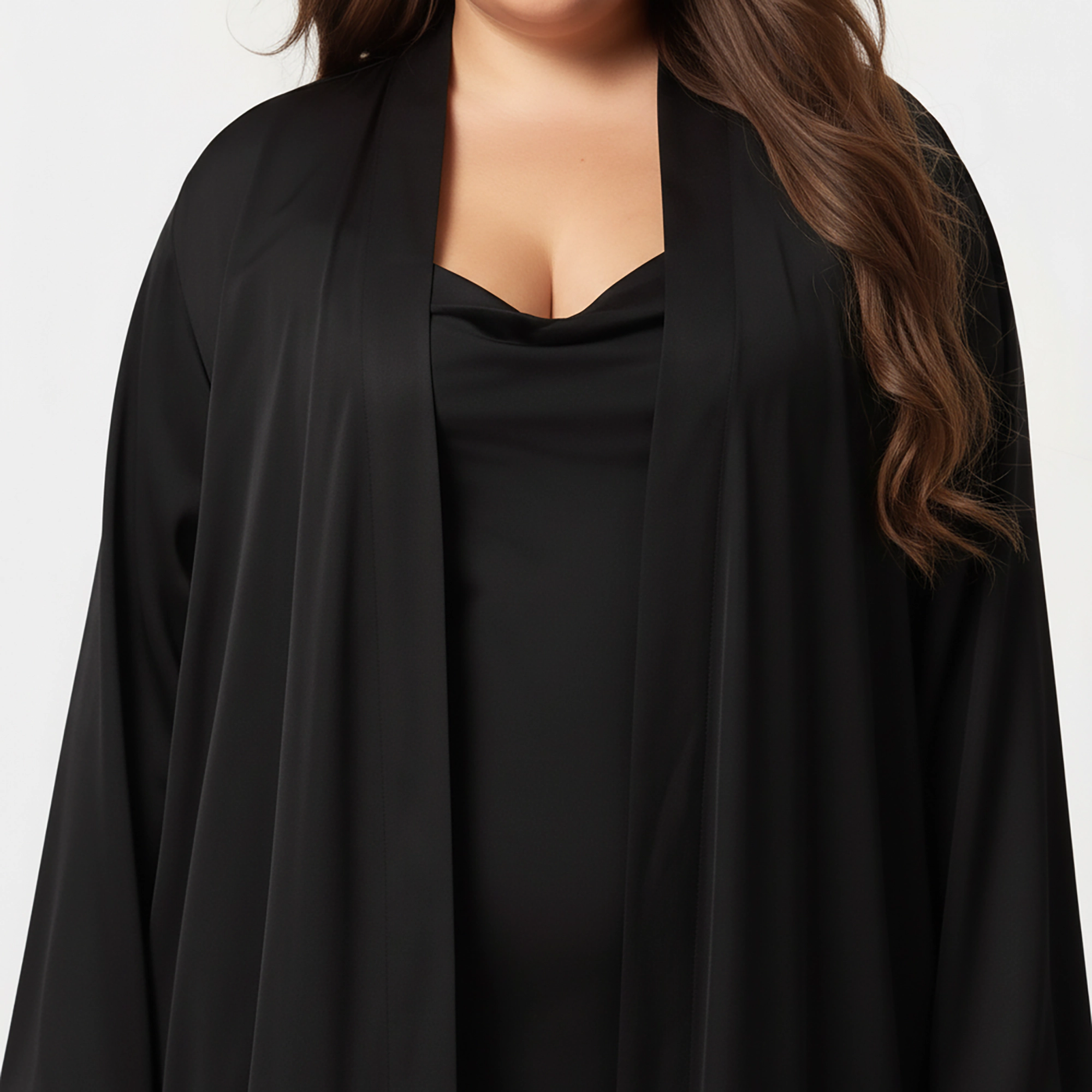 Anna-Kaci Women's Plus Long Robe Set Soft Draped Silhouette and Smooth Flowing Fabric for an Layered Lounge Look