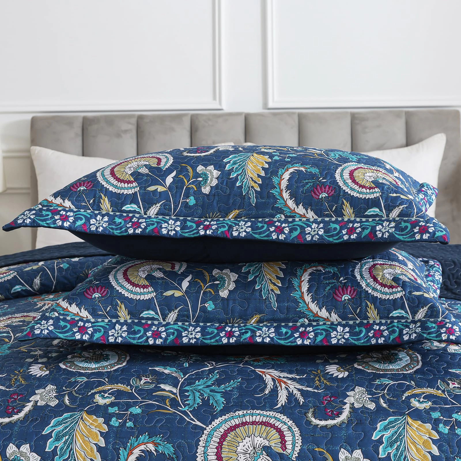 PUPWE Quilt Bedspread Sets-checkered Flreversible Coverlet Set King