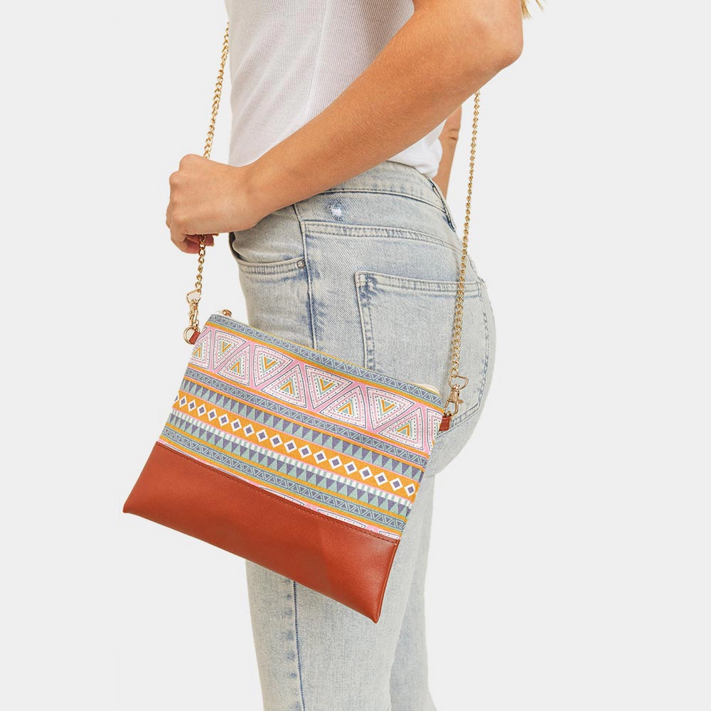 FASHNZFAB Aztec Patterned Wristlet Clutch / Crossbody Bag Yellow