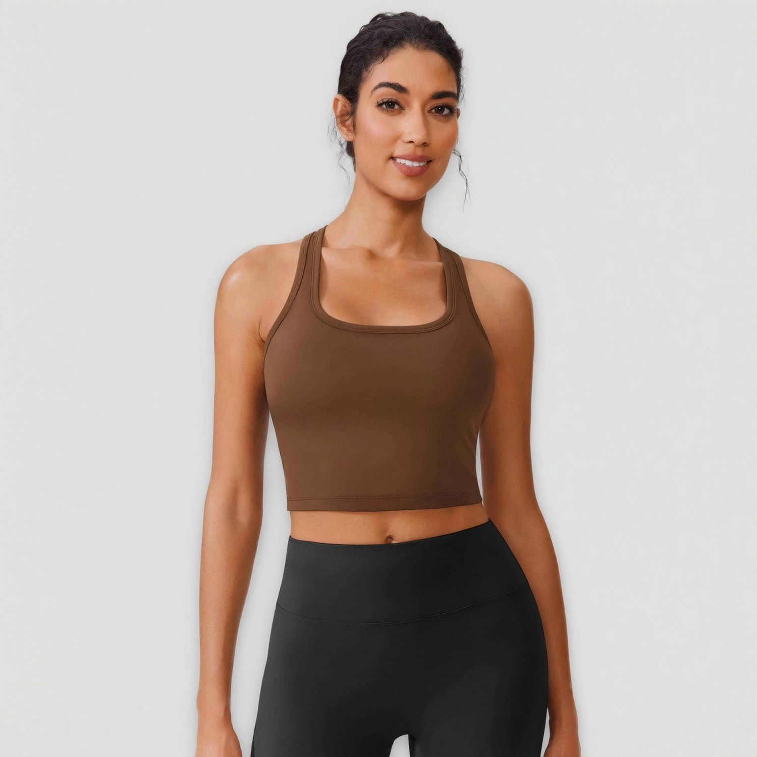 Pinspark Women's Solid Blue Sleeveless Square Neck Racerback Crop Top