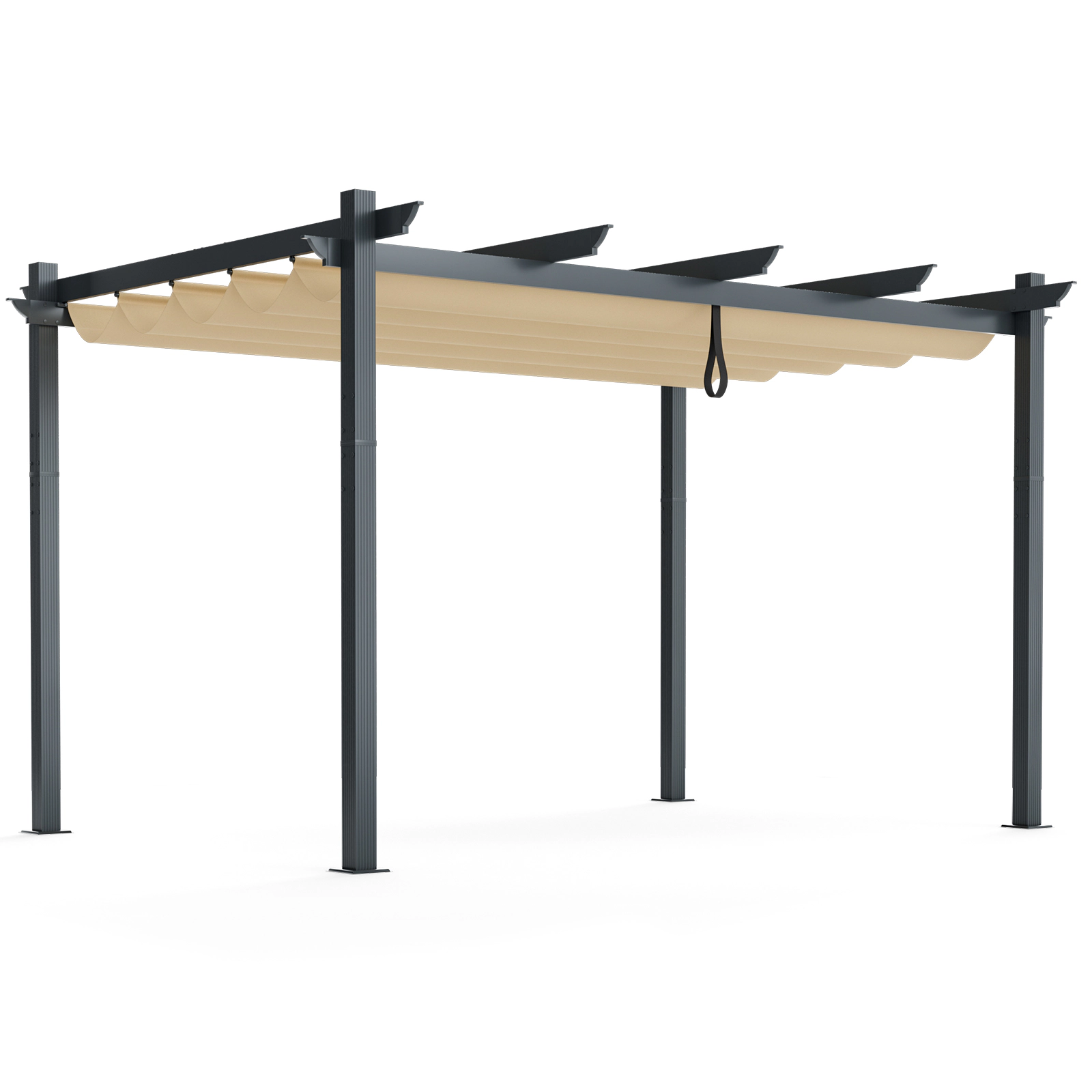 SUGIFT 10 x 13Feet Retractable Aluminum Pergola Canopy Shelter Powder-Coated Metal Frame 92-lb Net Weight Gray Beige