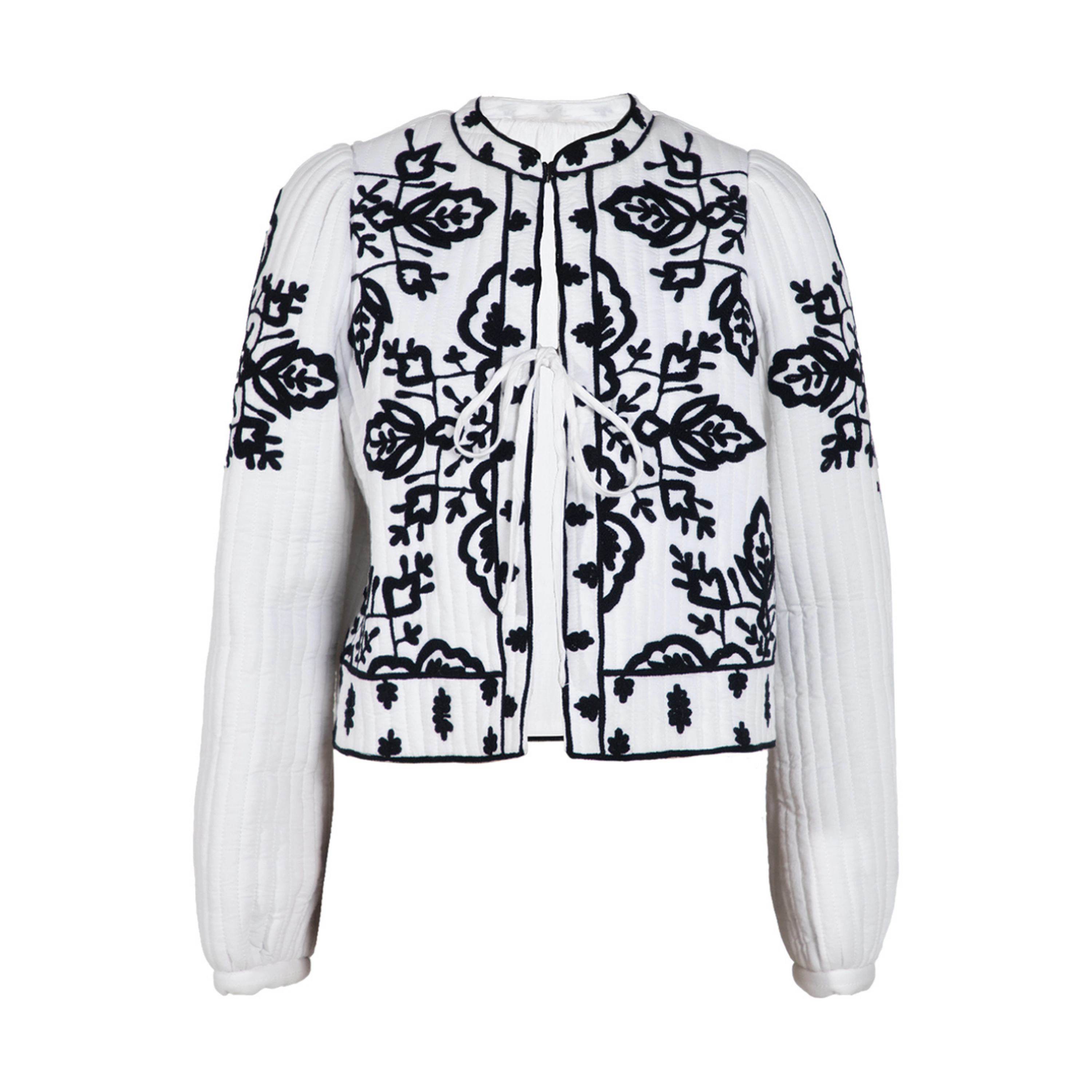 Rose & Nancy Women's Lori Black And White Cotton Quilted Embroidered Jacket
