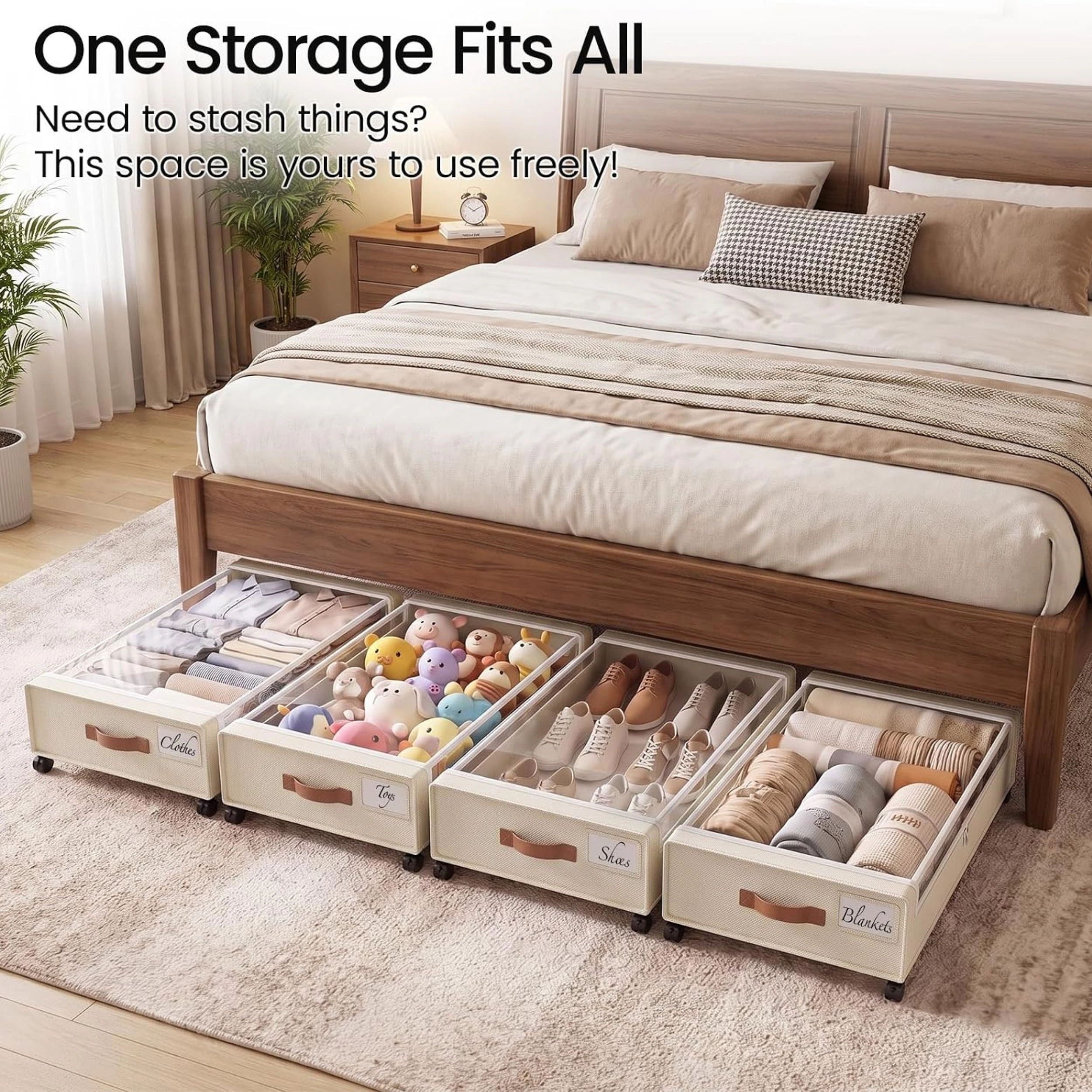 Stock Preferred 60L Under Bed Storage Containers with Wheels 2 Pack Clear Window Organizer