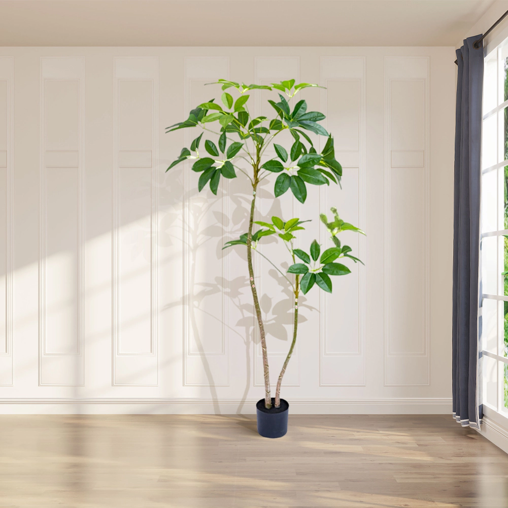 Gigicloud Artificial Umbrella Tree, 5.2'/5.9' Tall Fake Plant Fake Tree with Planter PVC Faux Umbrella Floor Plant
