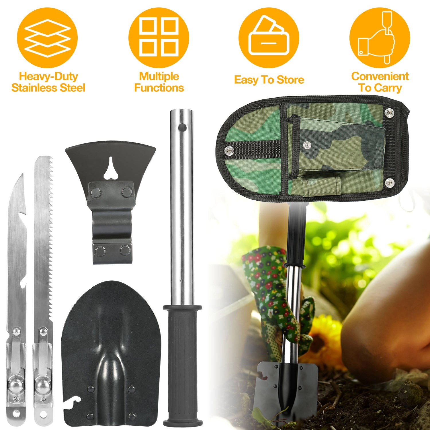 GBruno 6-in-1 Survival Multi-Tool Shovel Kit