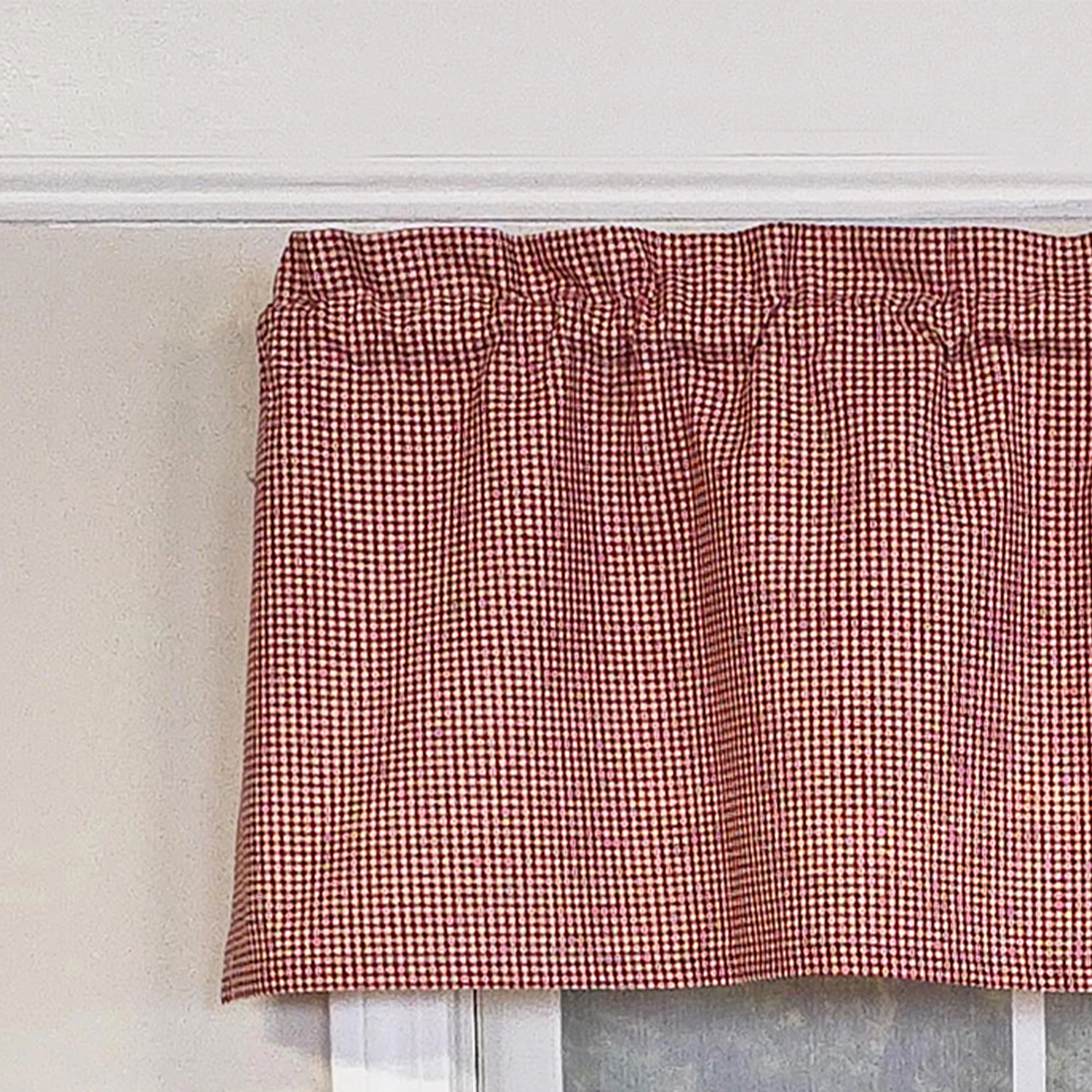RLF Home 100% Cotton High Quality Minicheck Tailored Window Valance with 1.5" Rod Pocket 50" W X 12" L Red