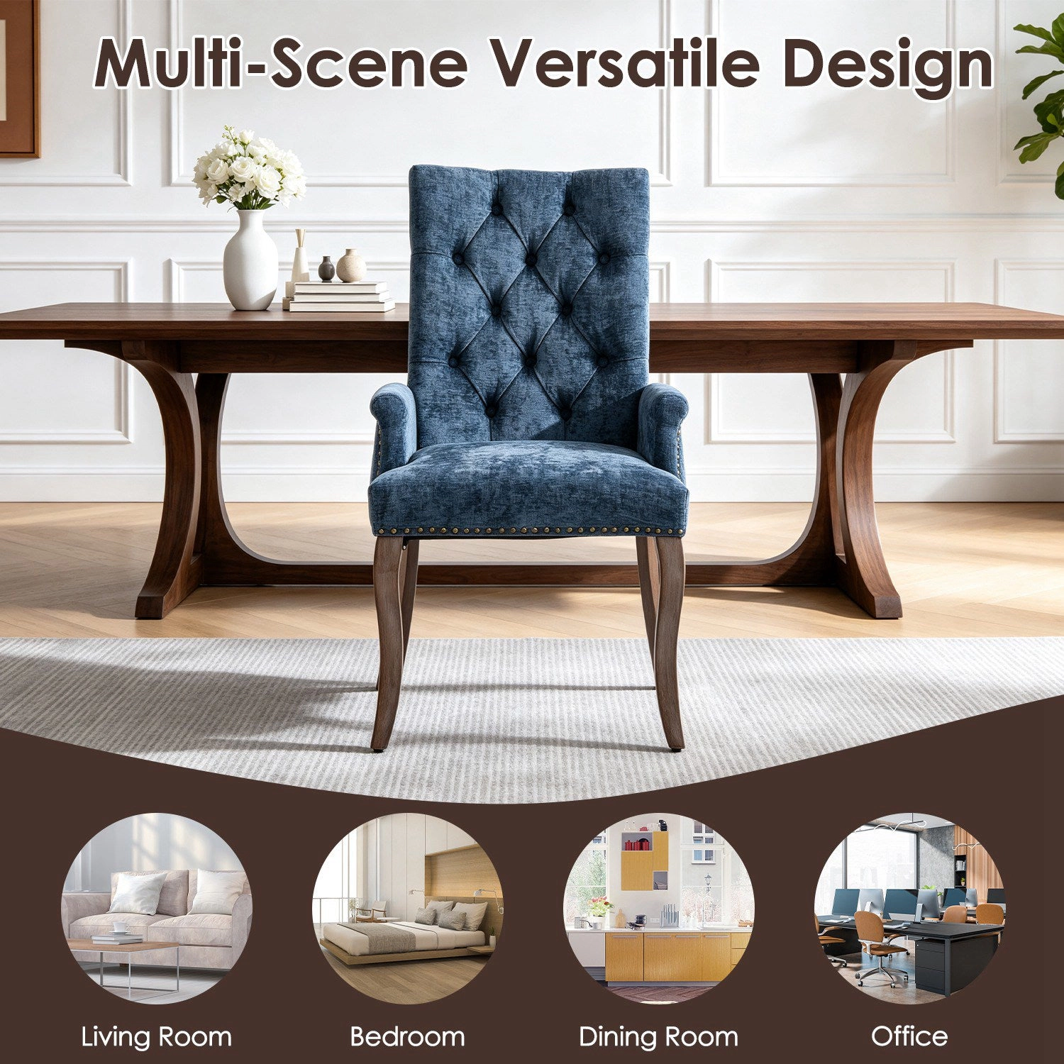 GBruno Tufted Chenille Dining Chair With Nailhead Trim
