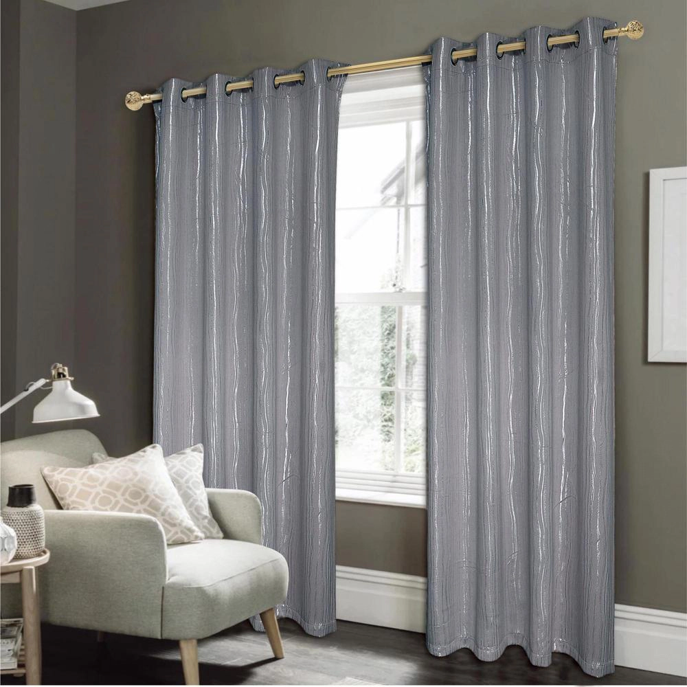Rt Designers Collection Stylish Iceland Metallic All Season Blackout Curtain Elegant Drape 54" X 90" Charcoal
