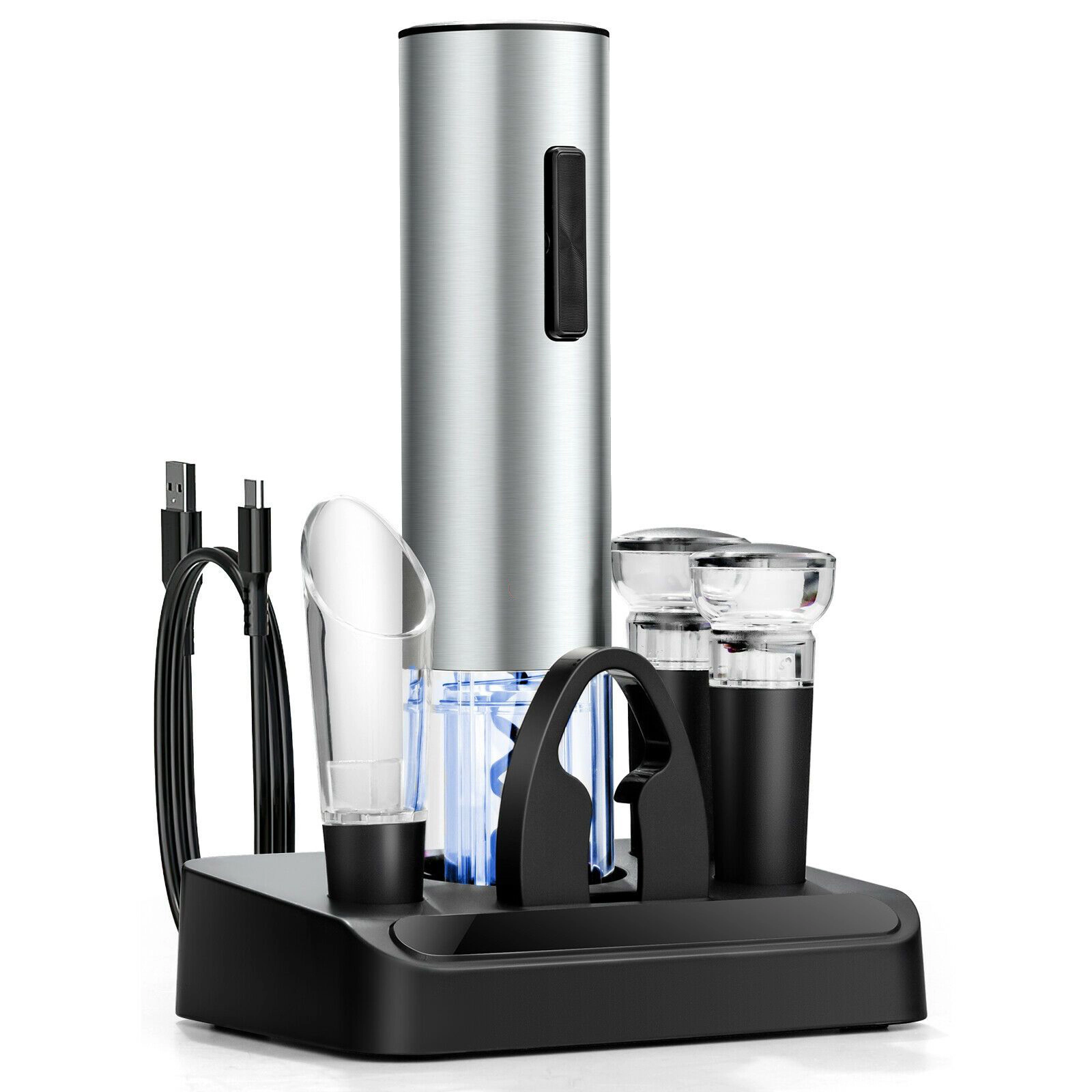 SlickBlue Black 6-Piece Electric Wine Bottle Opener Set with Accessories