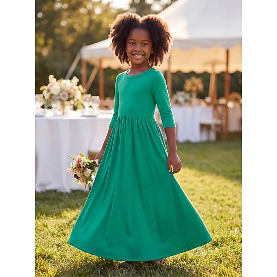 24sevenKid Essential Girls Three Quarter Sleeve Pleated Maxi Dress