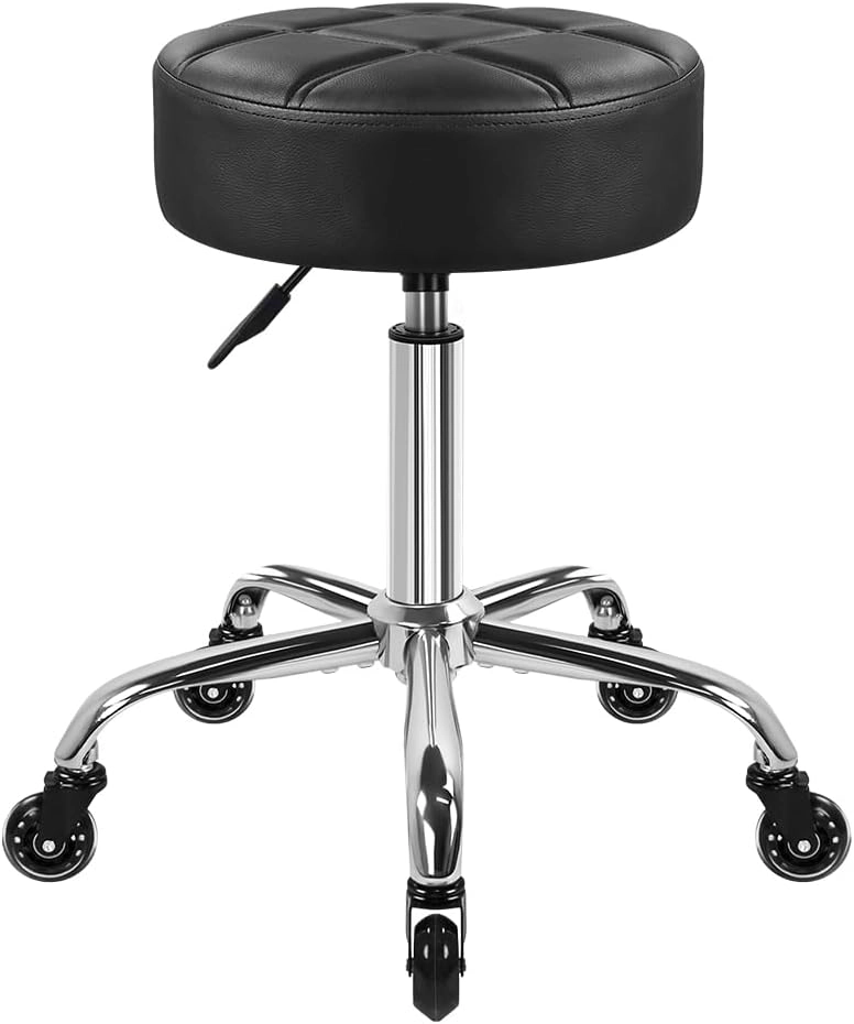 KKTONER Fashion Nine-Grid Salon Stool with Wheels 3.15-inch Thick Cushion Height Adjustable Swivel Stool Chair Smooth Gl