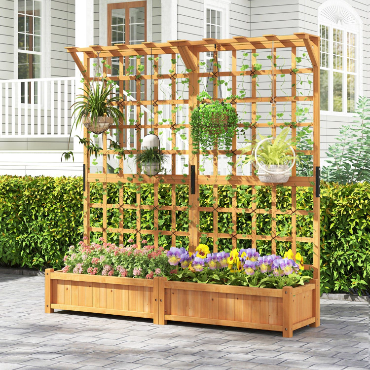 Hivvago 71 Inches Large Wooden Planter Container with Trellis and Hanging Roof-Orange