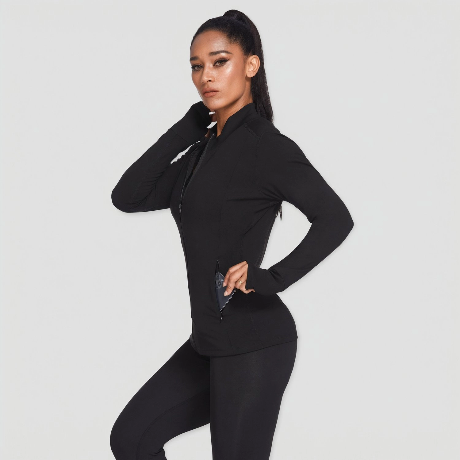 Pinspark Womens Full Zip Track Jacket Long Sleeve Stand Collar Slim Fit Fall Jackets