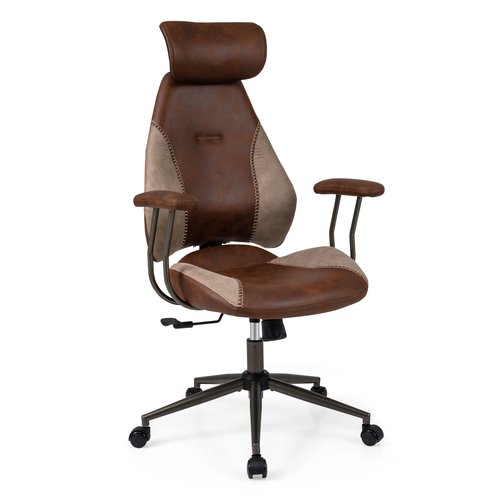 SUGIFT 330-lb Capacity Brown Suede Wing Back Computer Desk Chair with 2D Headrest and 4-Position Tilt Lock