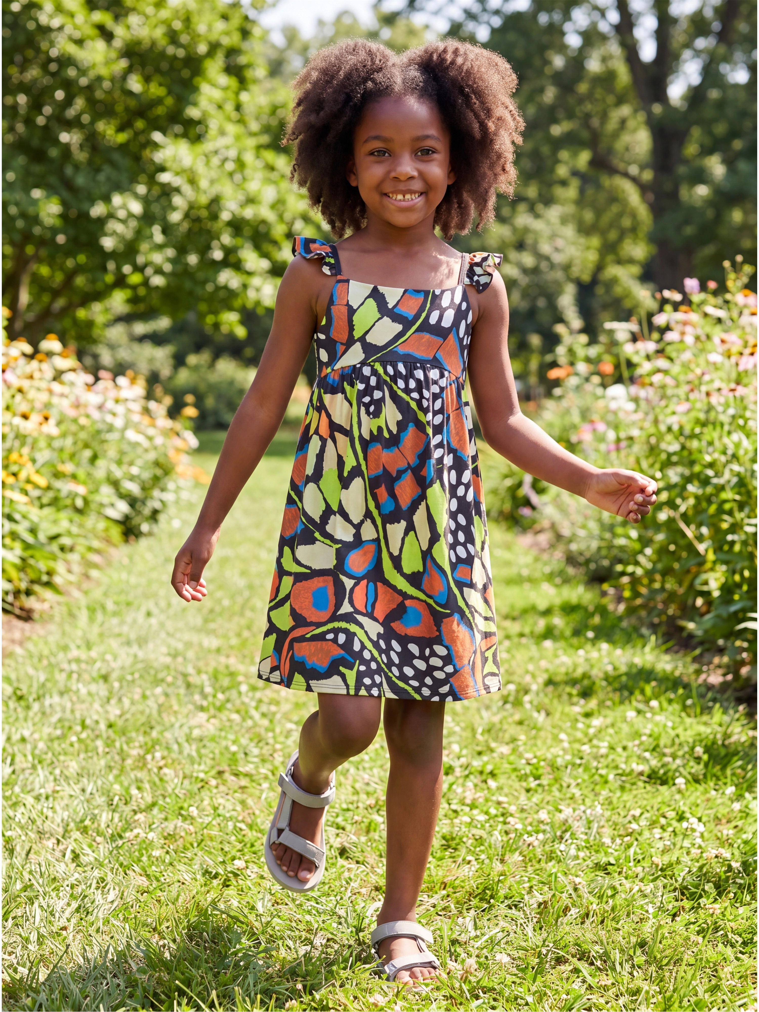 24sevenKid Essential Girls Butterfly Print Empire Waist Sleeveless Dress