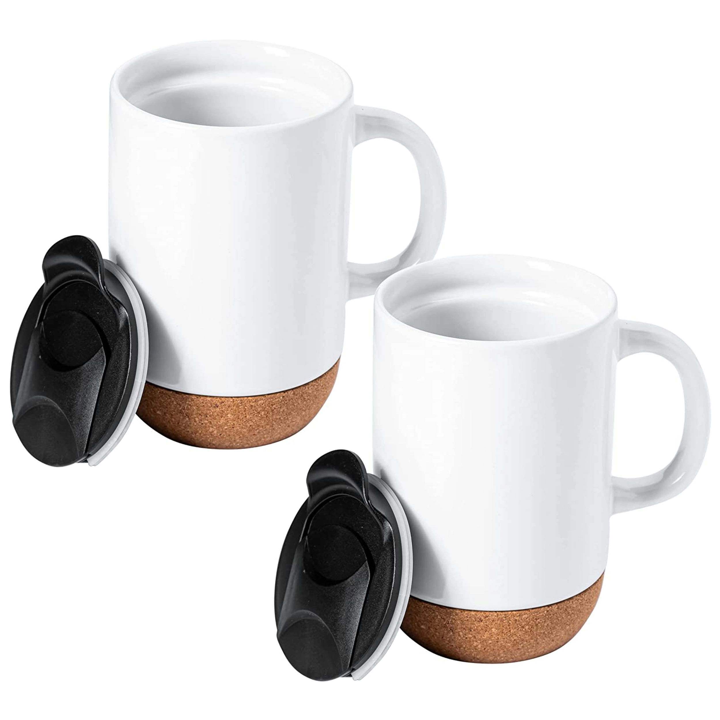 Gibson Home Modani 4 Piece 16.5 Ounce Stoneware Travel Mug Set with Lid and Cork Base