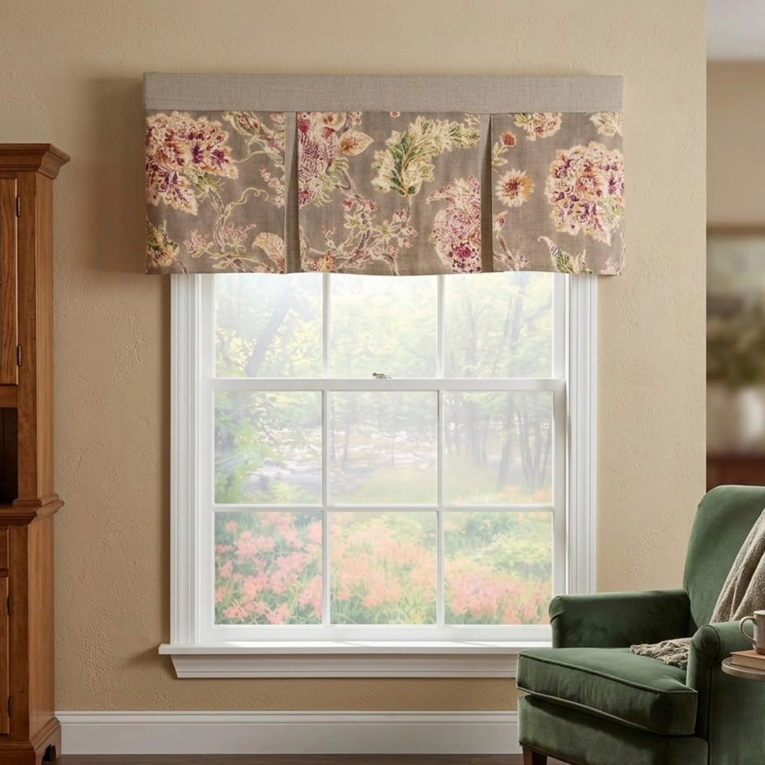 RLF Home Monte Cristo Pleated Window Valance 100% Cotton Rod Pocket 50" x 17" Grey
