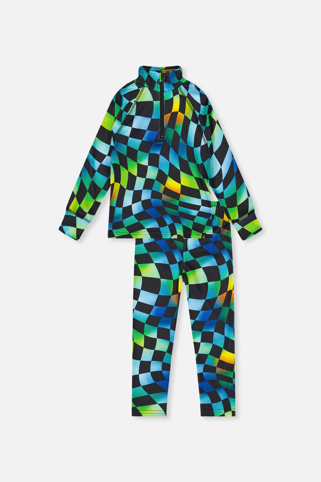 Deux par Boys Two Piece Checkered Print Half-Zip Thermal Underwear Top and Pants Set
