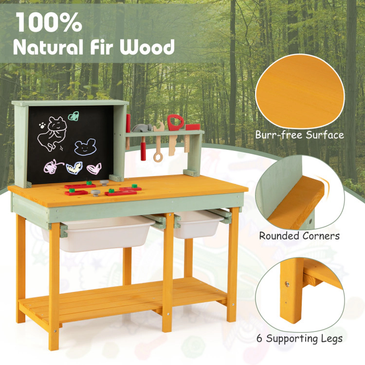 Hivvago Kids Wooden Toy Workbench with Storage Space and Blackboard