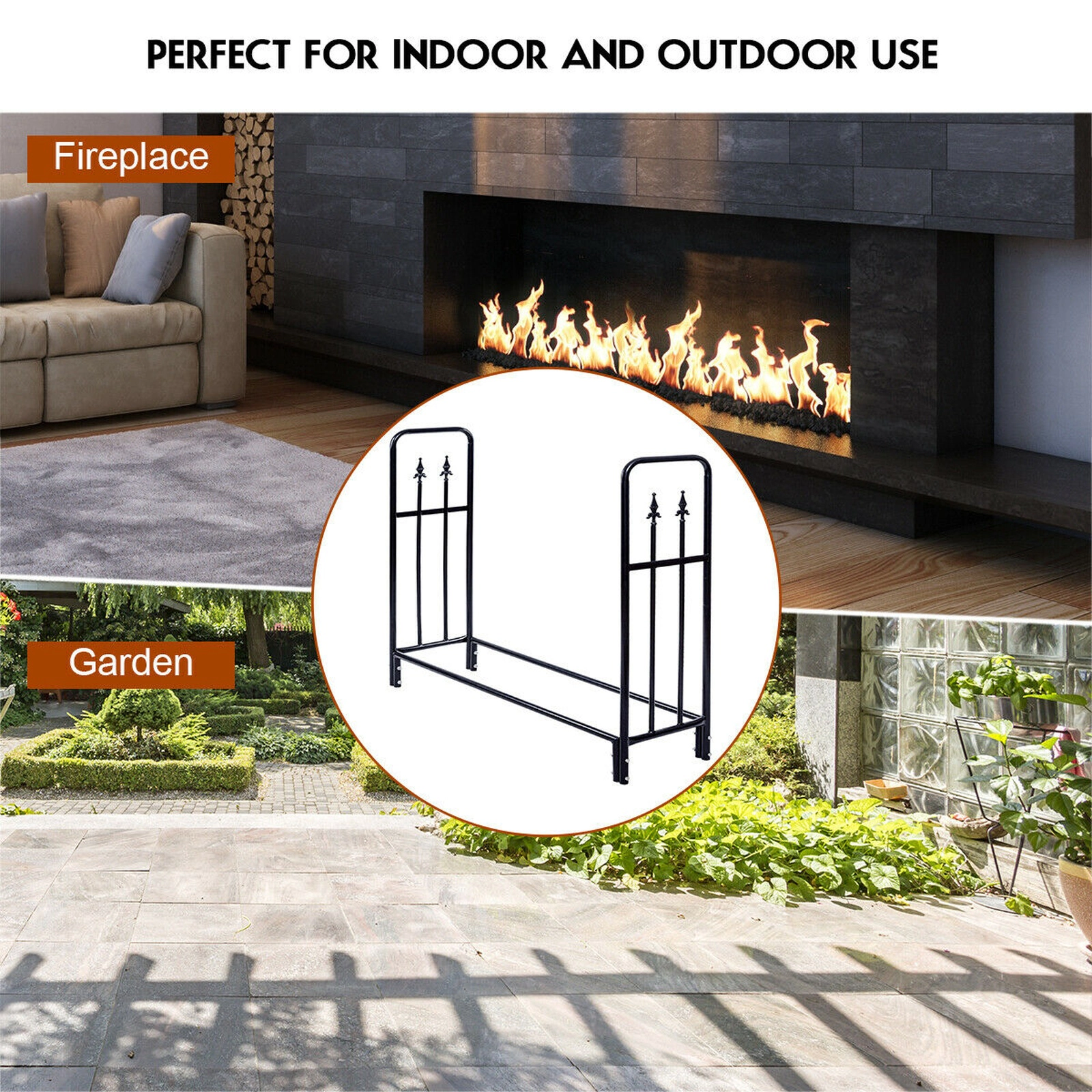 SUGIFT 4-ft Powder Coated Steel Outdoor Firewood Storage Rack 47-in x 14-in x 44.2-in 880-lb Capacity Black