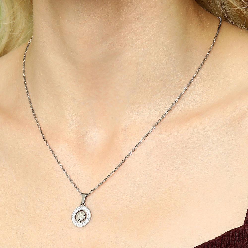SOHI Women's Metallic Silver the Clover Pendant Necklace
