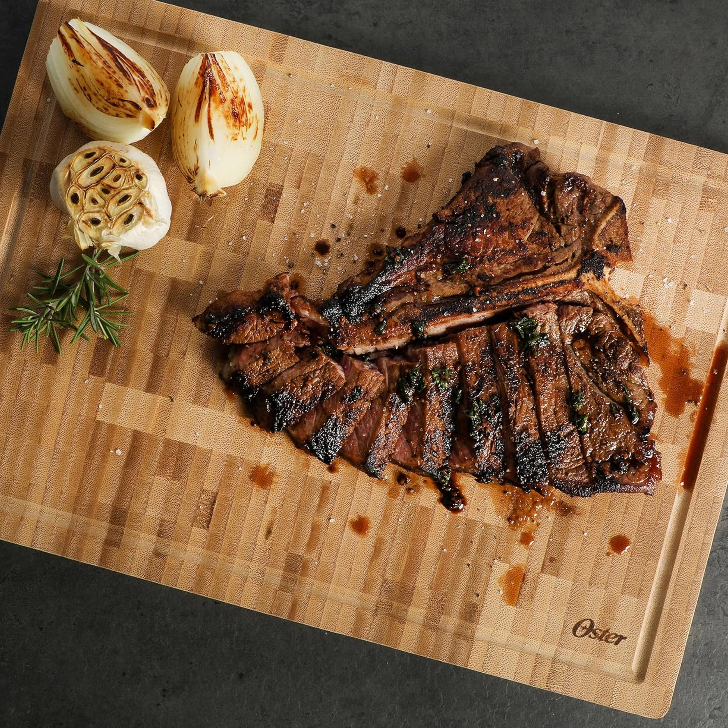Oster Capeheart 16.5 x 11.8 Inch Rectangular End Grain Bamboo Cutting Board with Juice Grooves