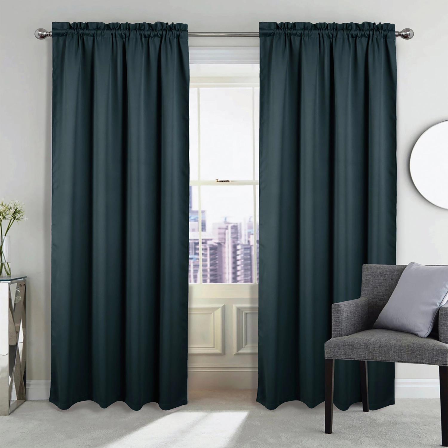 RT Designers Collection 100% Polyester Twilight Blackout Rod Pocket Curtain Panel 54" x 84" Navy