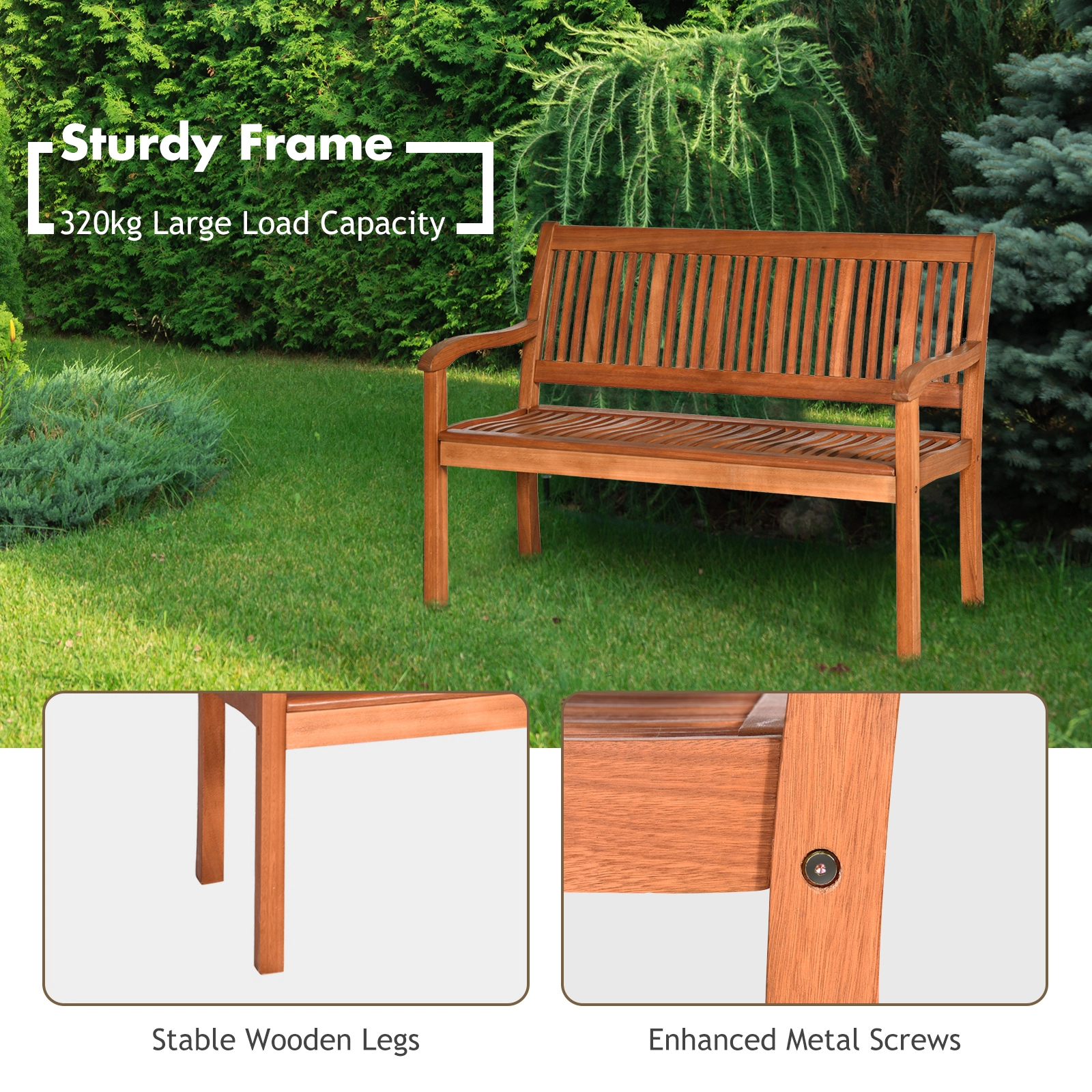 Hivvago Two Person Solid Wood Garden Bench With Curved Backrest And Wide Armrest