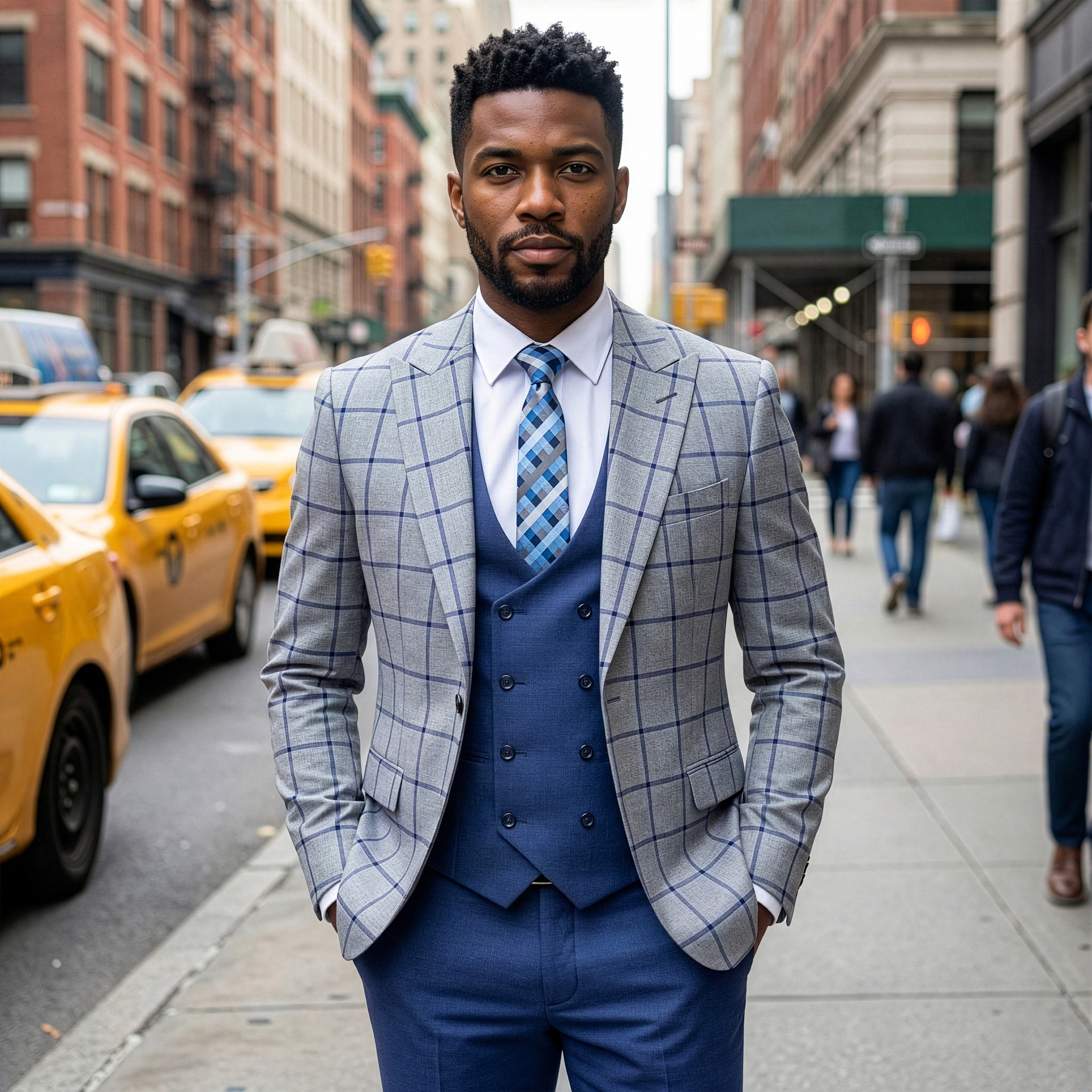 Tazzio Mens Regular Fit Windowpane Plaid 3pc Suit Set