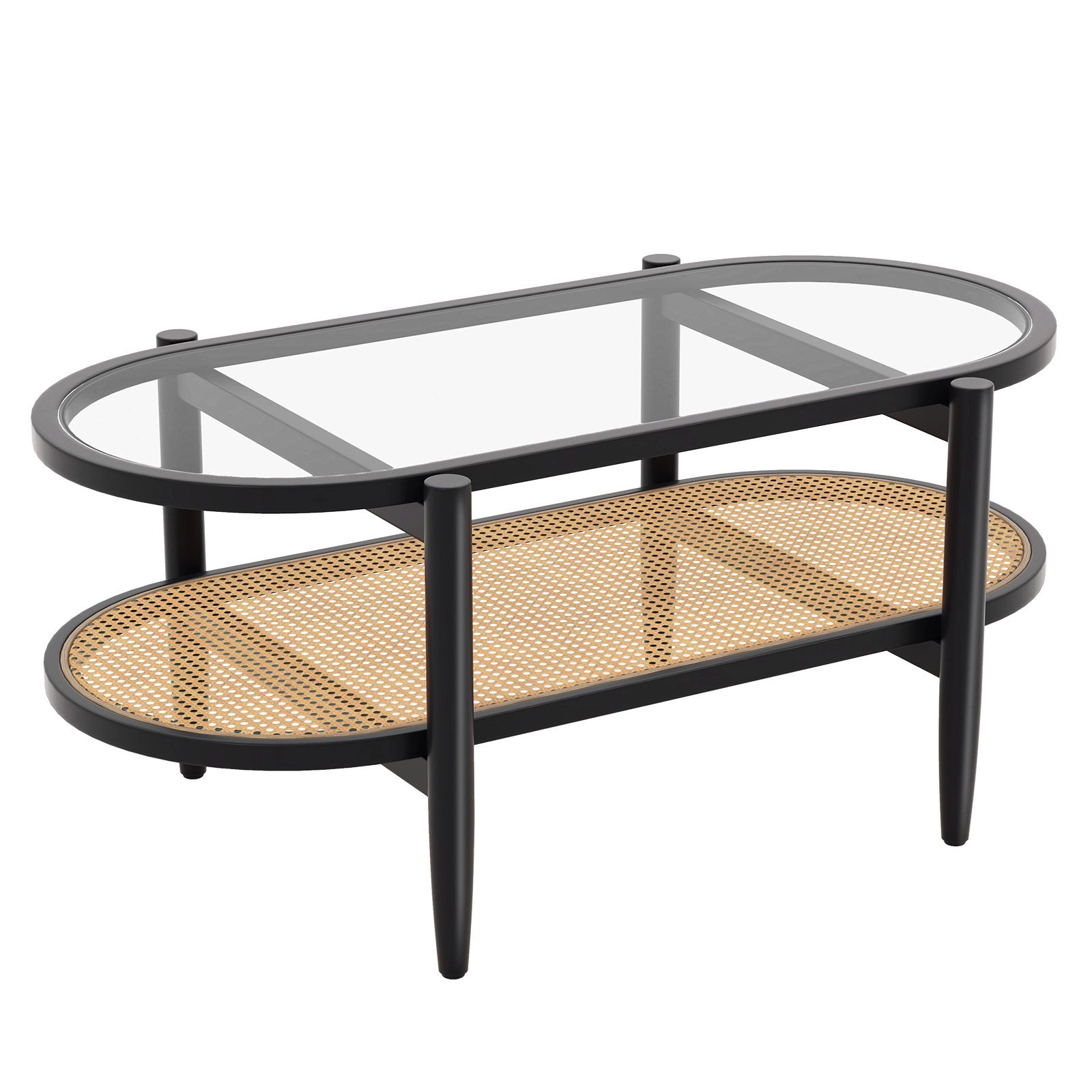 SlickBlue 2-Tier Coffee Table with Glass Top and Wood Frame