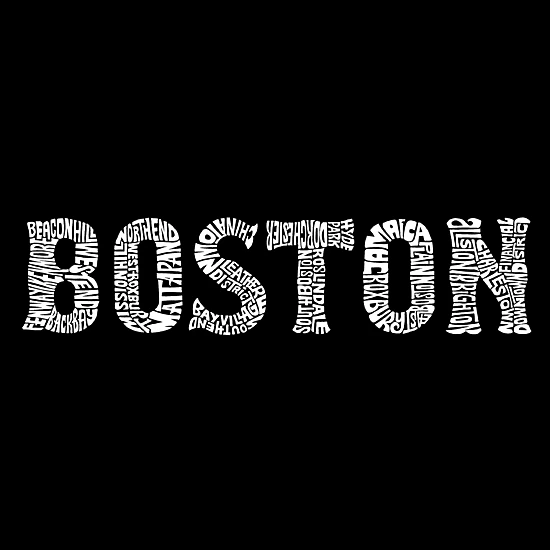 LA Pop Art Women's Cotton/Poly Blend Word Art T-Shirt - Boston Neighborhoods