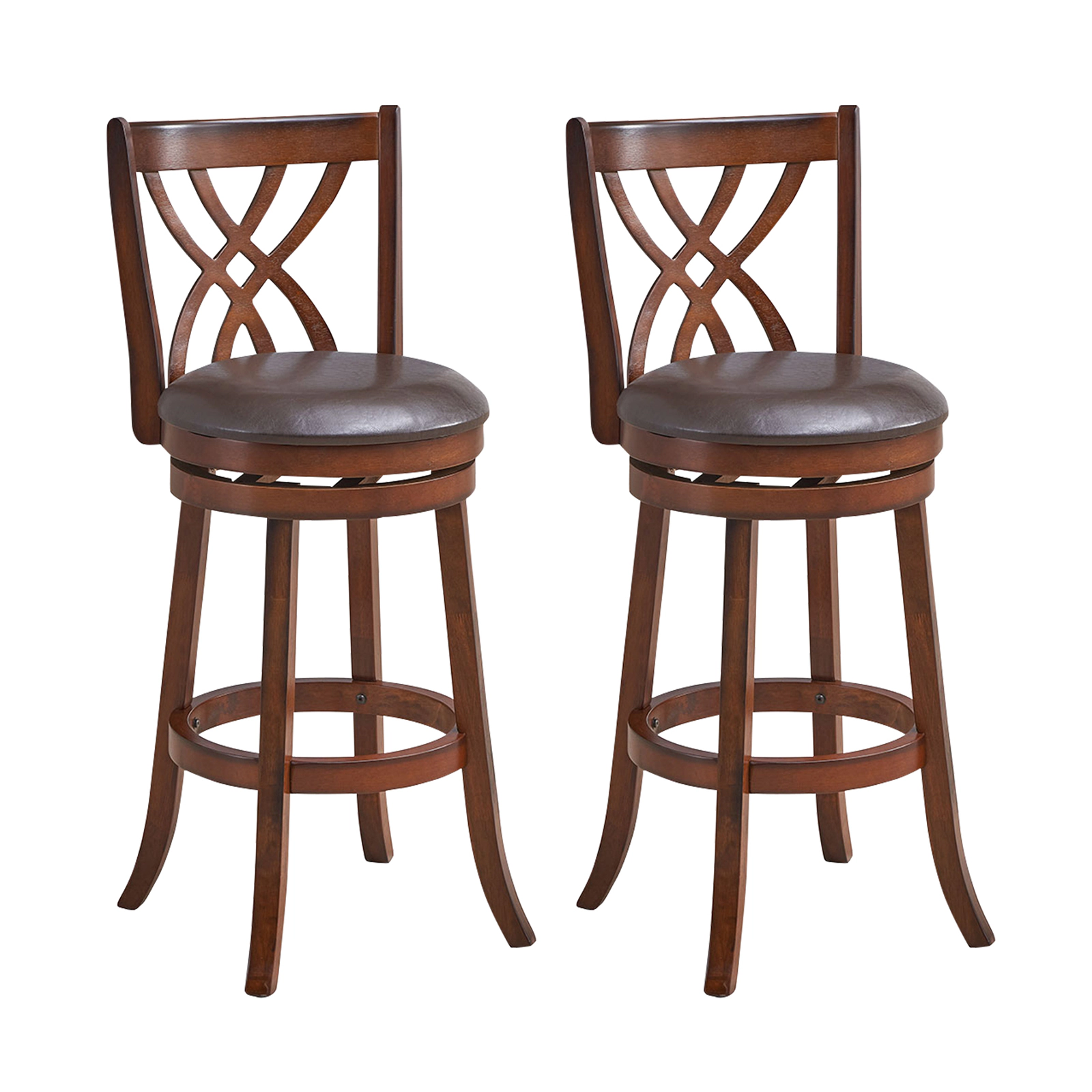 LJG 360° Swivel Counter Height Chairs with PU Leather Cushioned Seat and Footrests-30 Inches