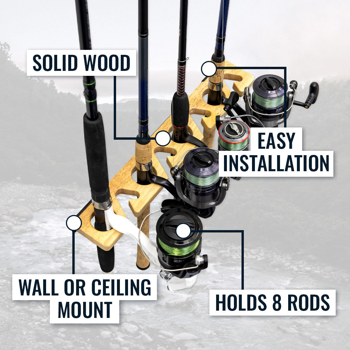 StoreYour Stillwater Fishing Pole Storage Rack, Holds up to 8 Rods