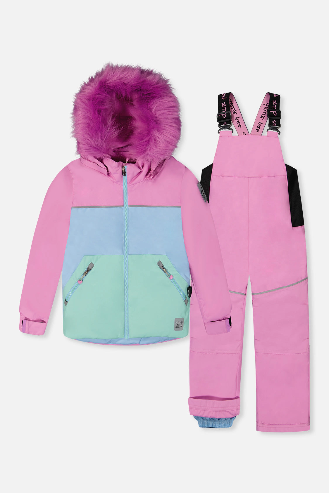 Deux par Girls Colorblock Two Piece Discover Snowsuit with Hooded Jacket and Snow Pants