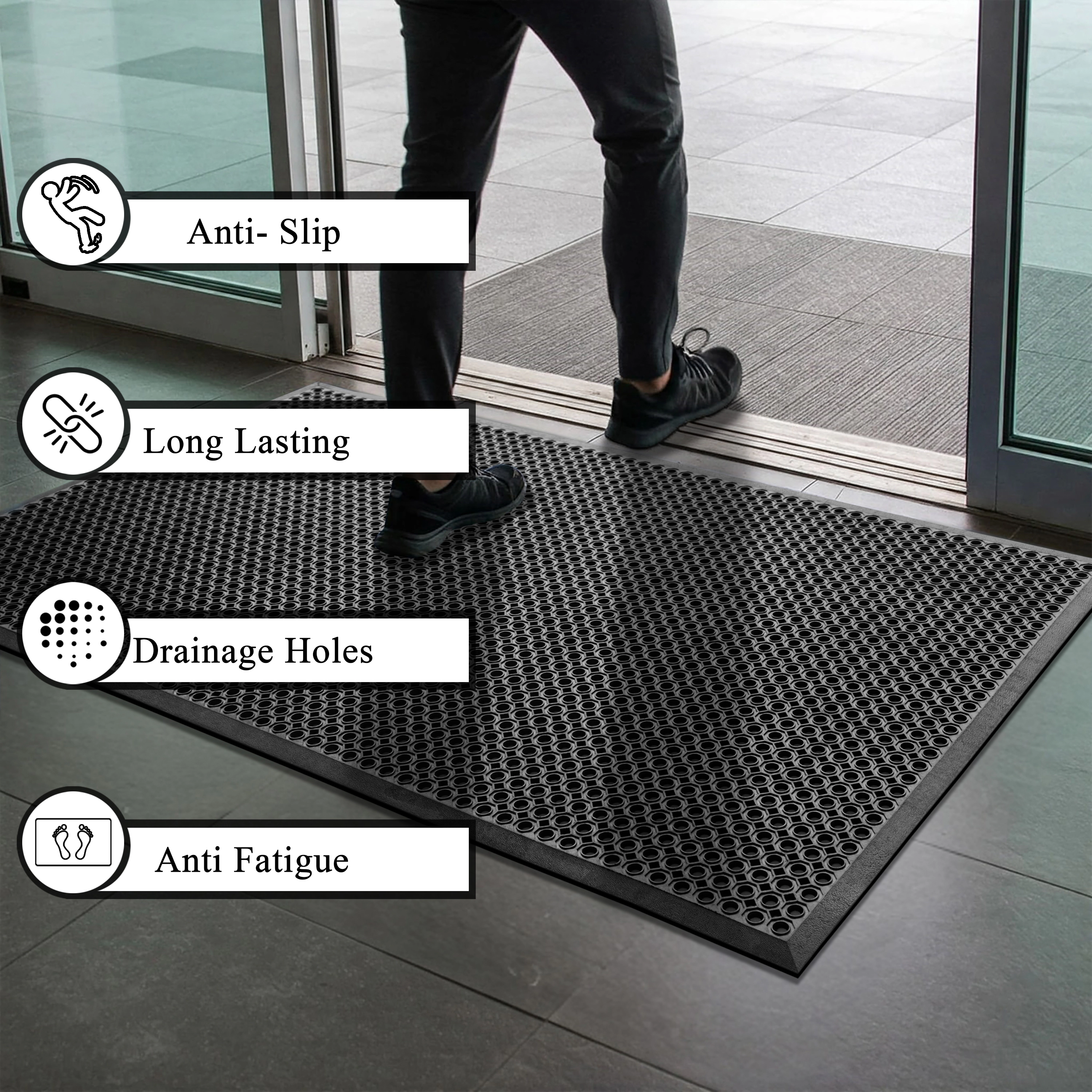 A1 Home Collections Heavy Duty Anti-Fatigue Rubber Floor Mat, Non-Slip Drainage Mat, 36 x 60 Inch