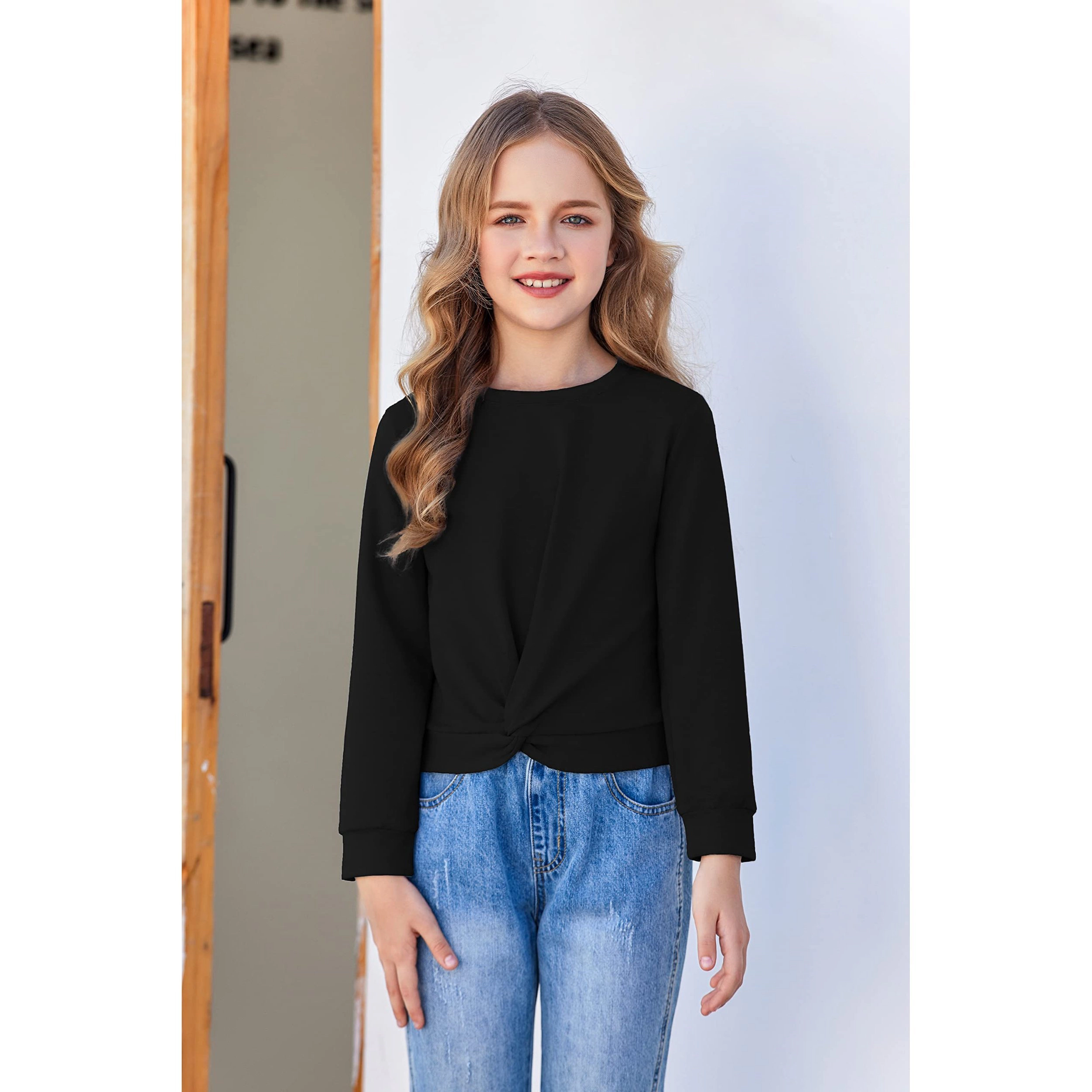 Arshiner Girls Tops Twist Front Lightweight Sweatshirt Tie Dye Printed Long Sleeve Crop