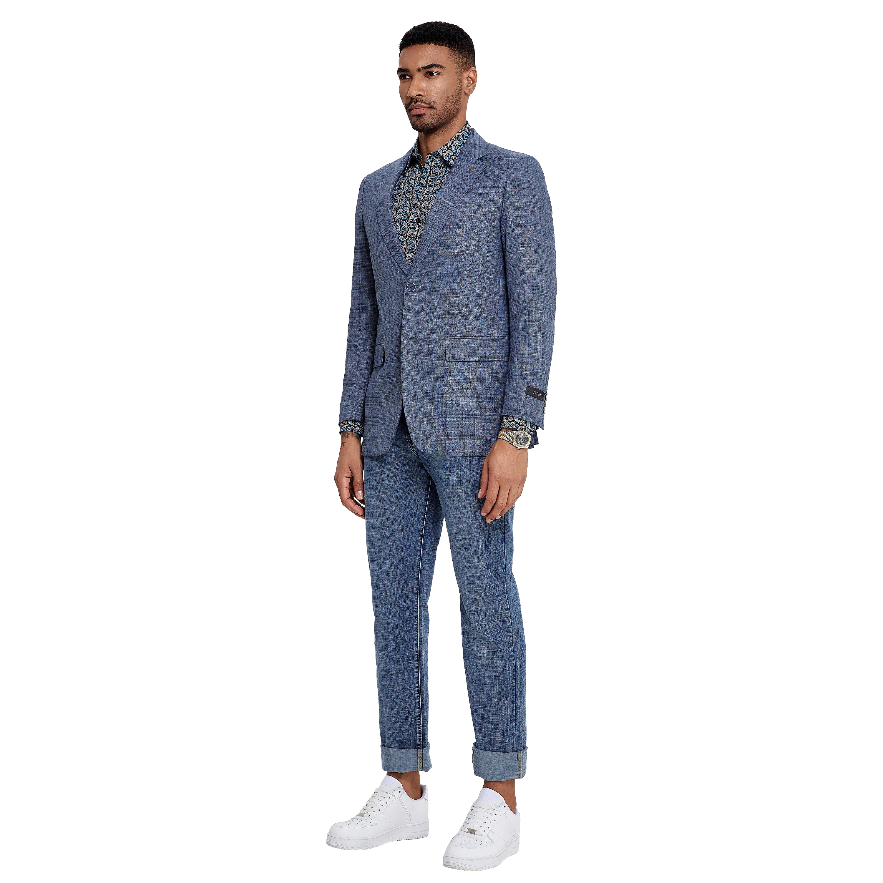 Tazzio Mens Slim Fit Textured Plaid Sport Coat