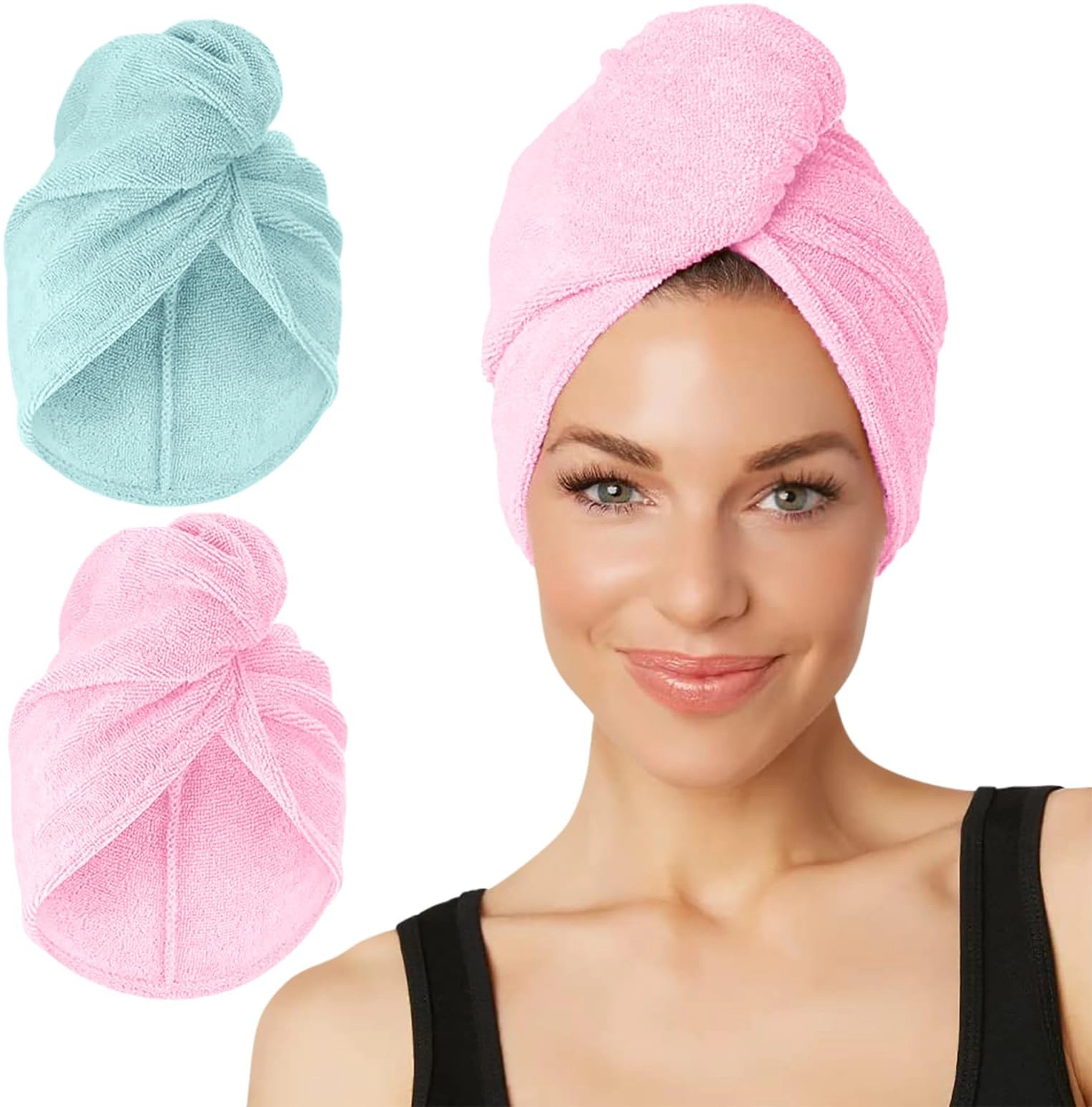 PIGFDK 2-pack Extra Longfiber Hair Towel For Beauty  Travel Gifting - Wrap Turban & Thick Personal Care Pink&mint