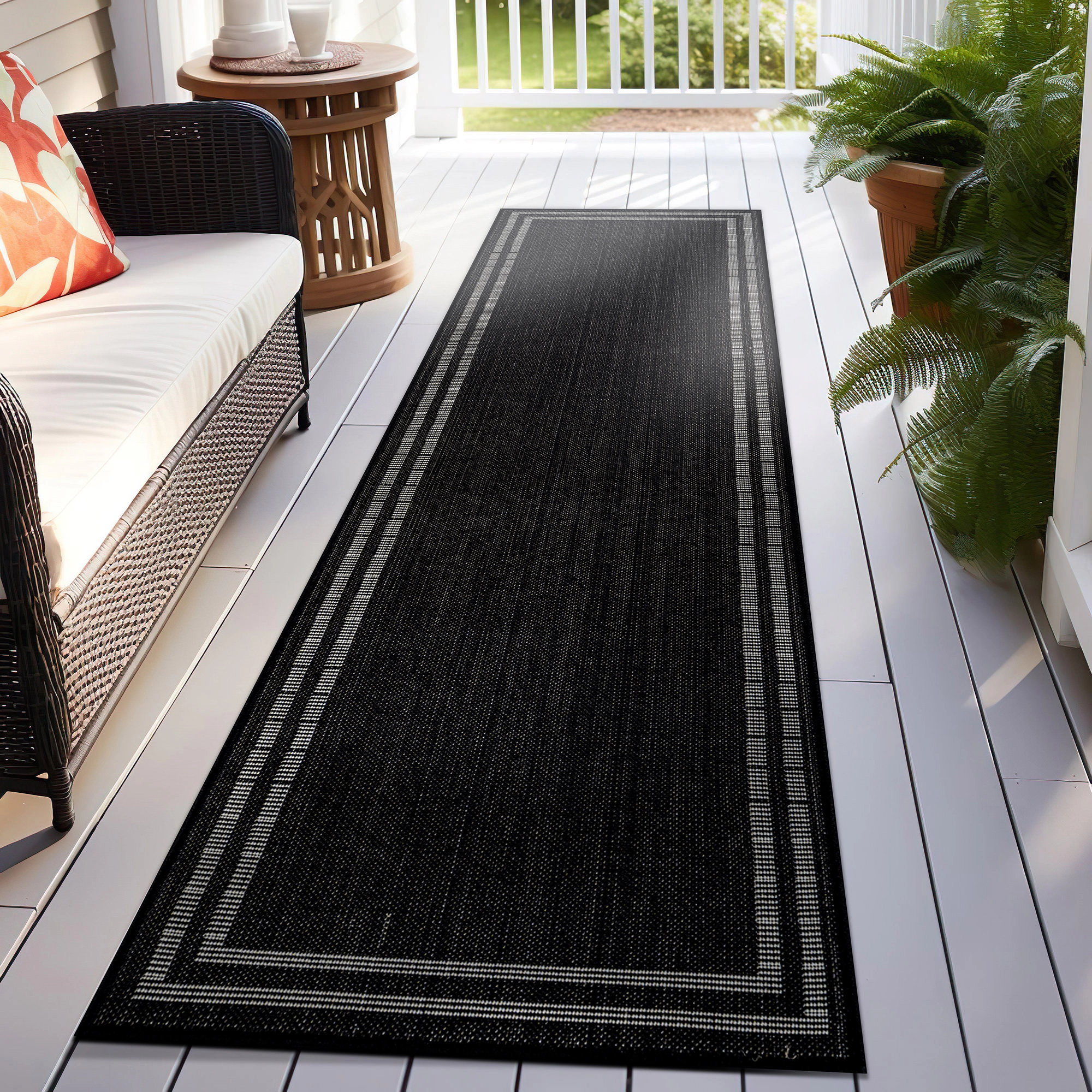 World Rug Gallery Border Indoor/Outdoor Flat Woven Area - Natural Jute-Style