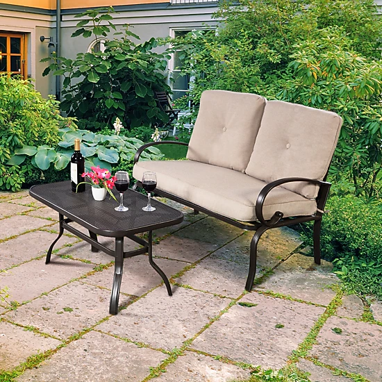 LJG 2 Pieces Patio Outdoor Cushioned Coffee Table Seat