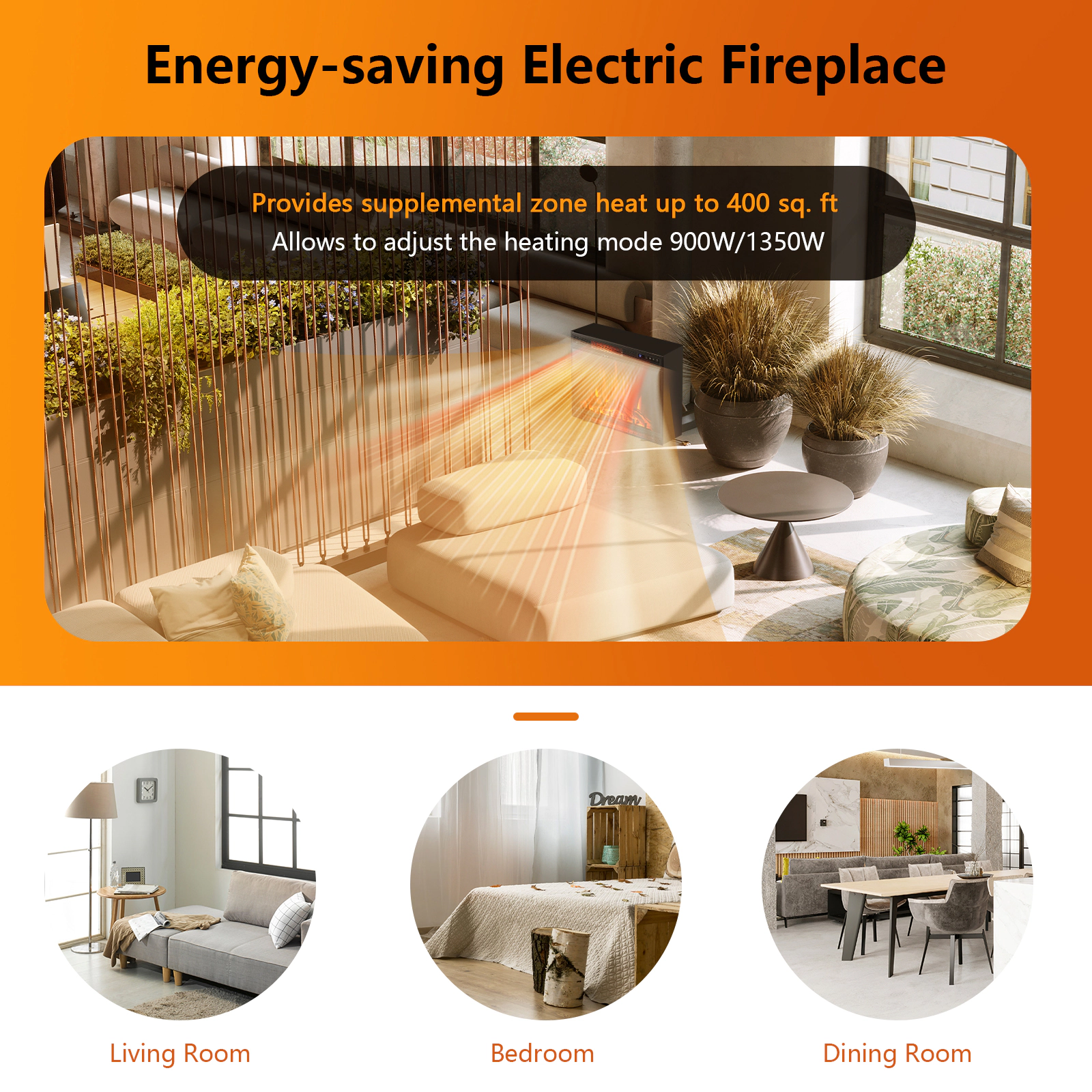 SlickBlue Recessed Electric Fireplace Insert with 2 Heat Settings Thermostat