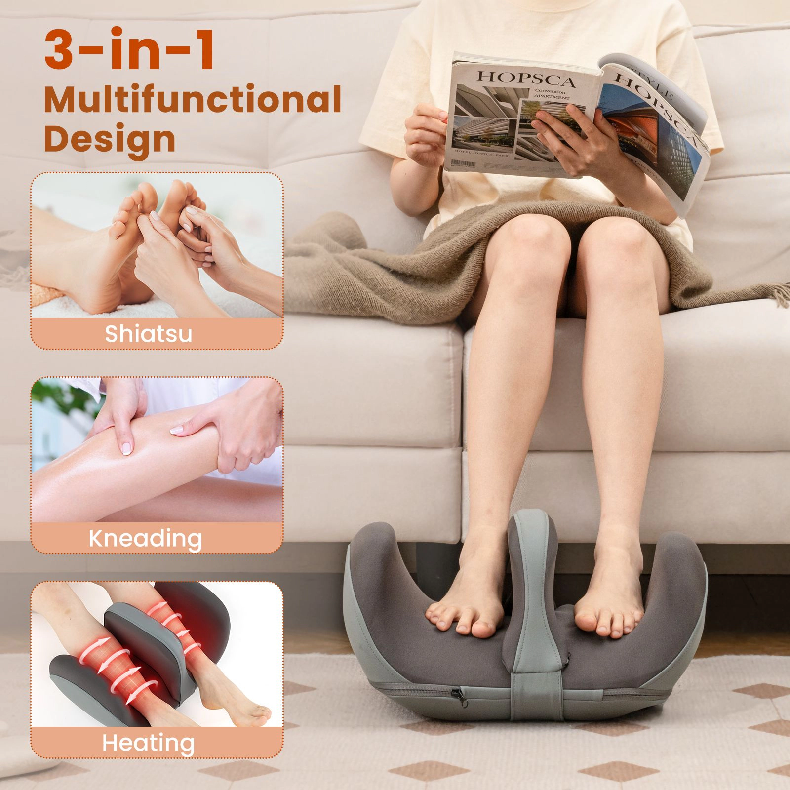 SlickBlue Foot and Calf Massager with Heat Electric Shiatsu Leg Massager