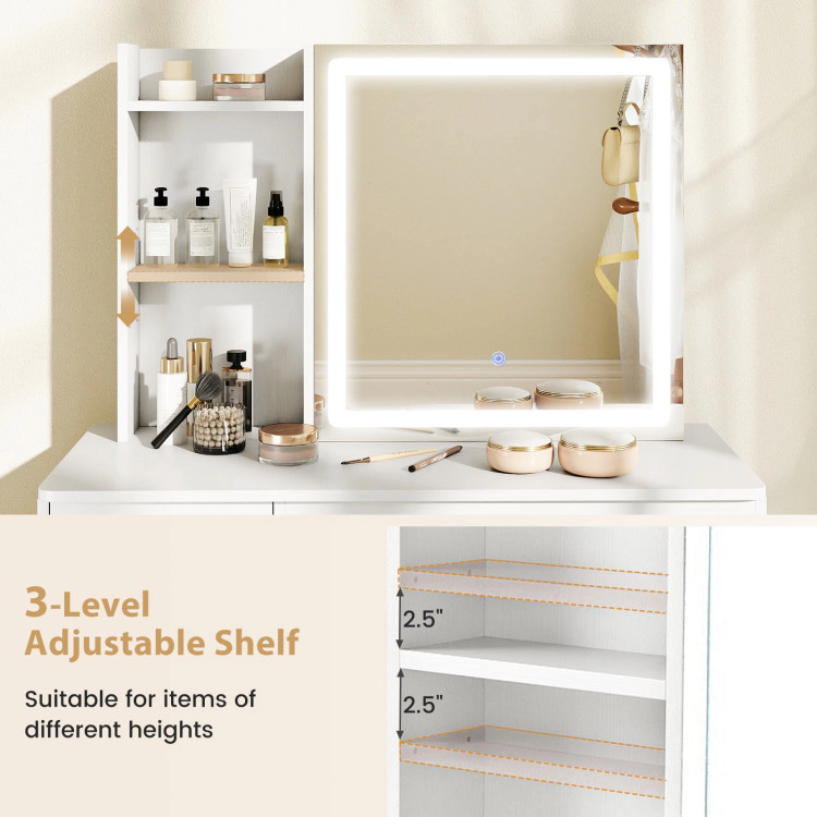 Hivvago Vanity Desk With Sliding Mirror And Lights Makeup Table And Chair Set With 4 Drawers
