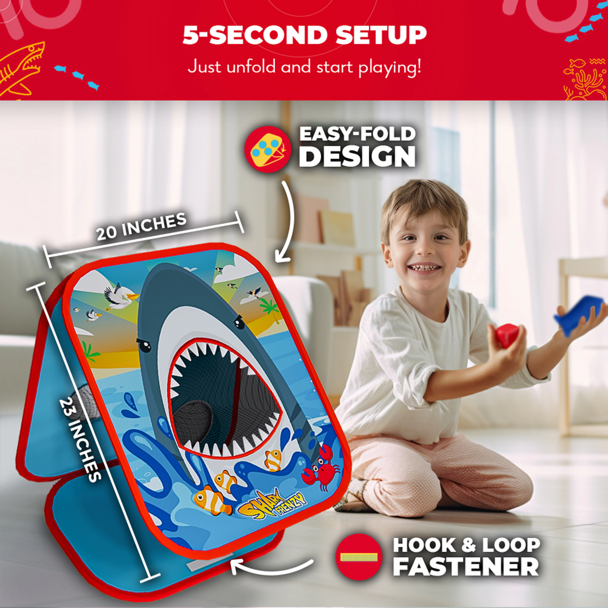 Swooc Games | Shark Frenzy™ | 2-In-1 Bean Bag Toss Game For Kids