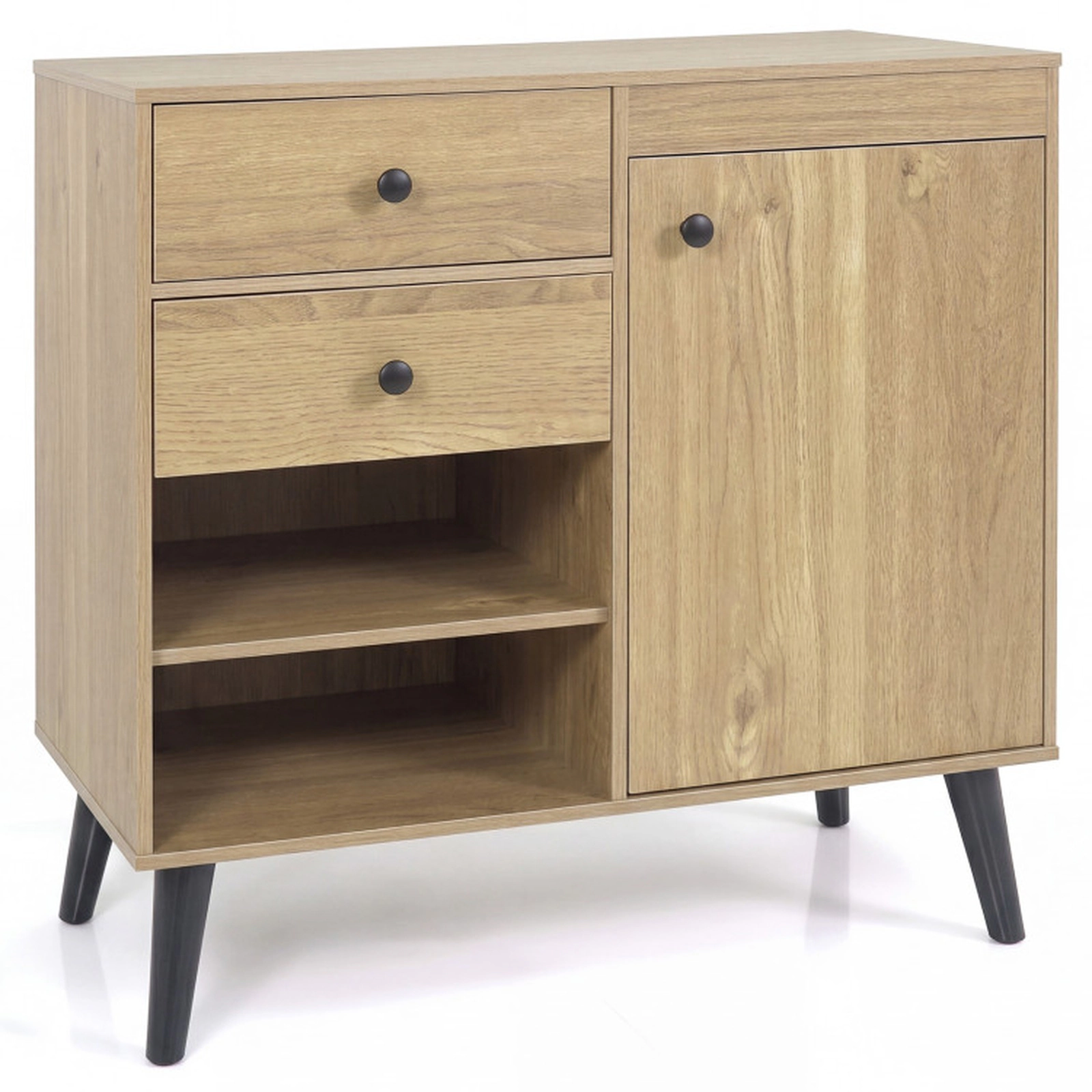 SUGIFT 31-in Sideboard Cabinet with 2 Open Compartments and 2 Drawers 135-lb Capacity Rustic Brown/Natural/White