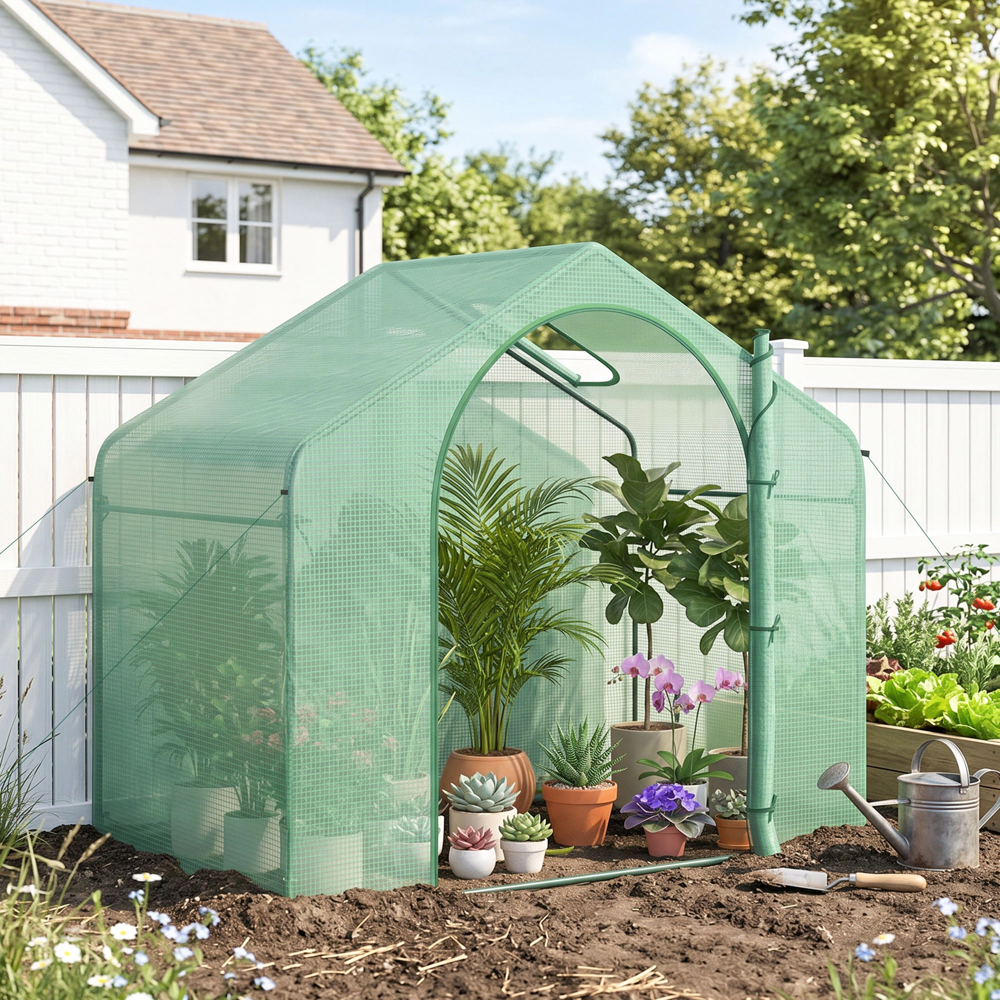 HONGGE 6' x 3' x 5' Portable Walk-in Greenhouse, Cover, Steel Frame Garden Hot House, Zipper Door, Top Vent for Flowers
