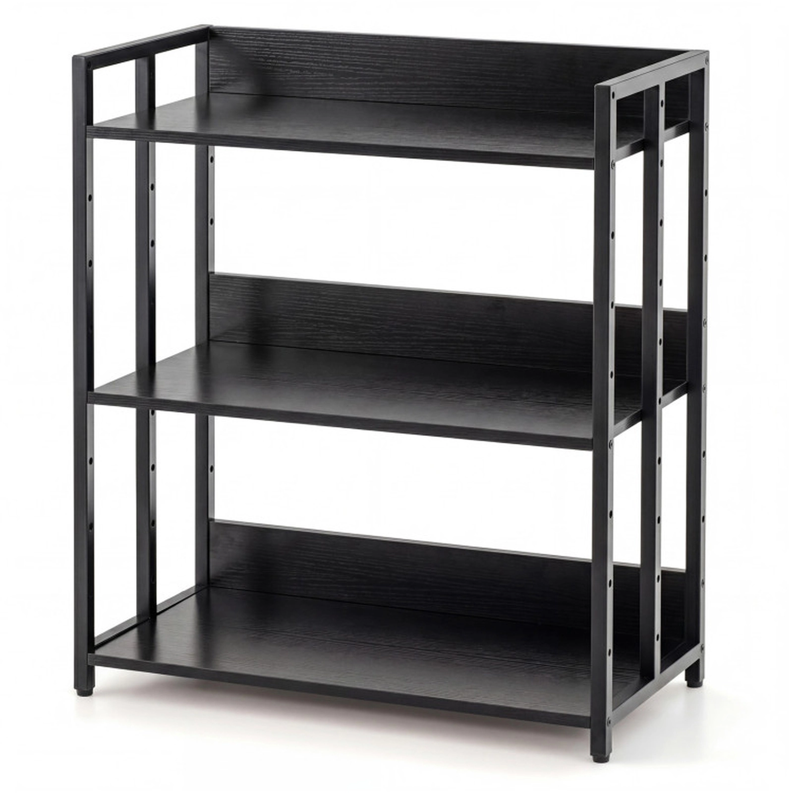 SUGIFT Black 3-Tier Corner Bookshelf with Adjustable Shelves and Anti-Toppling Device