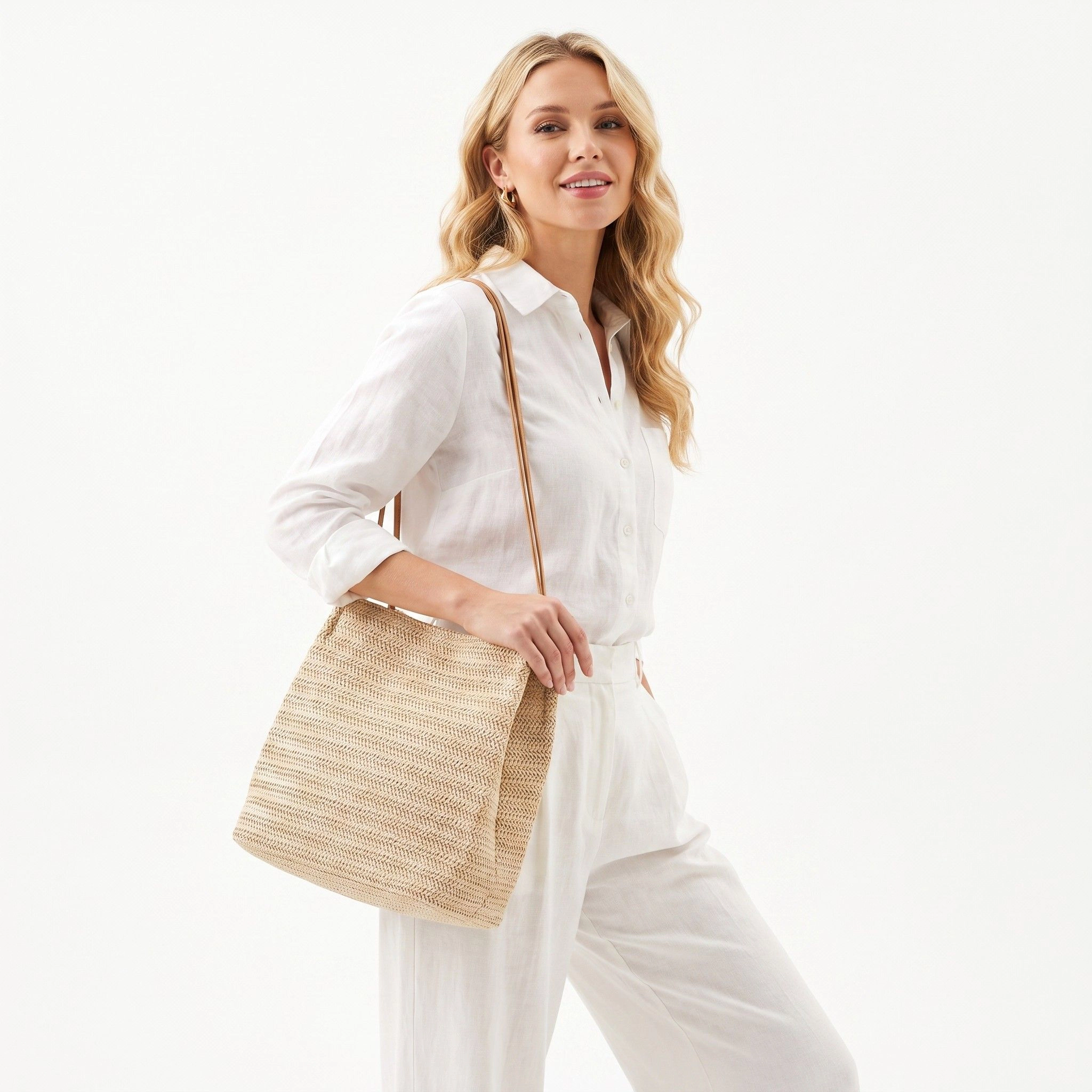 Alilang Women's Woven Look Bucket Shoulder Bag with Magnetic Closure and Long Strap